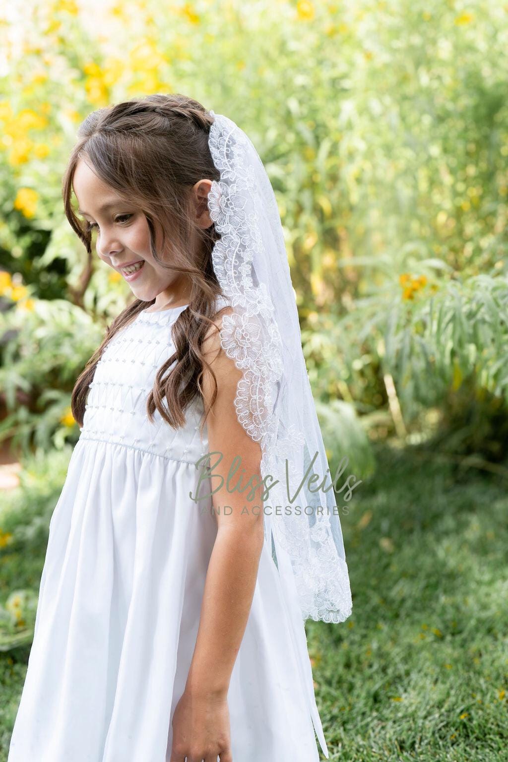 Lace Edge First Communion Veil: Soft Tulle, One Tier