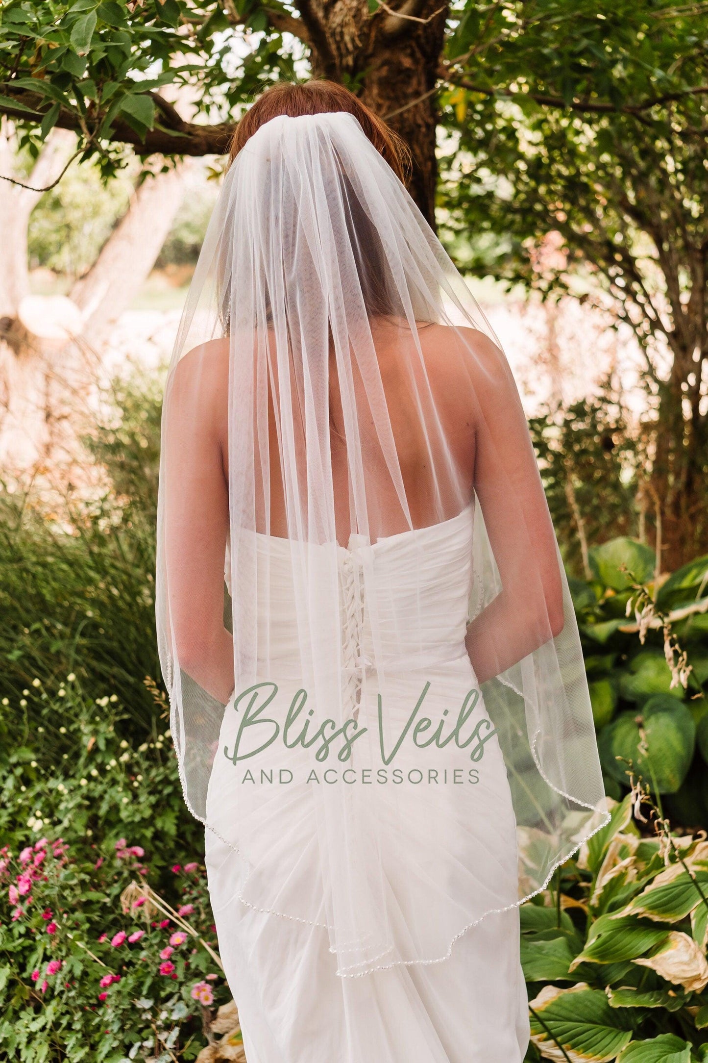 Pearl Crystal Bridal Veil: Delicate Tulle Veil, Ivory, Champagne, Fingertip or Cathedral Length
