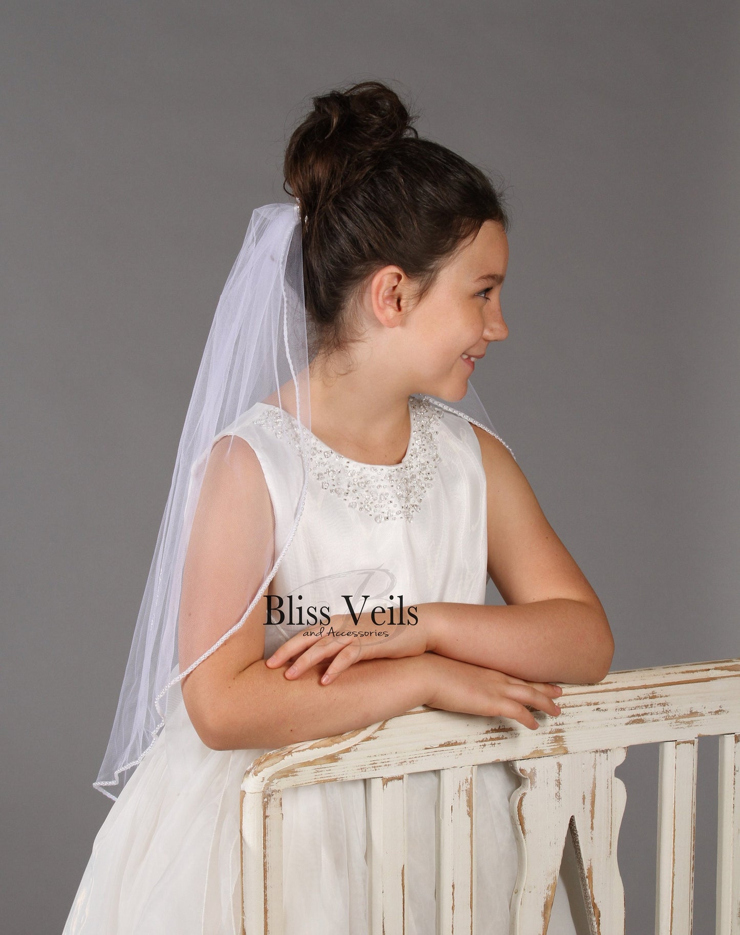 First Communion Veil with Pearl Trim