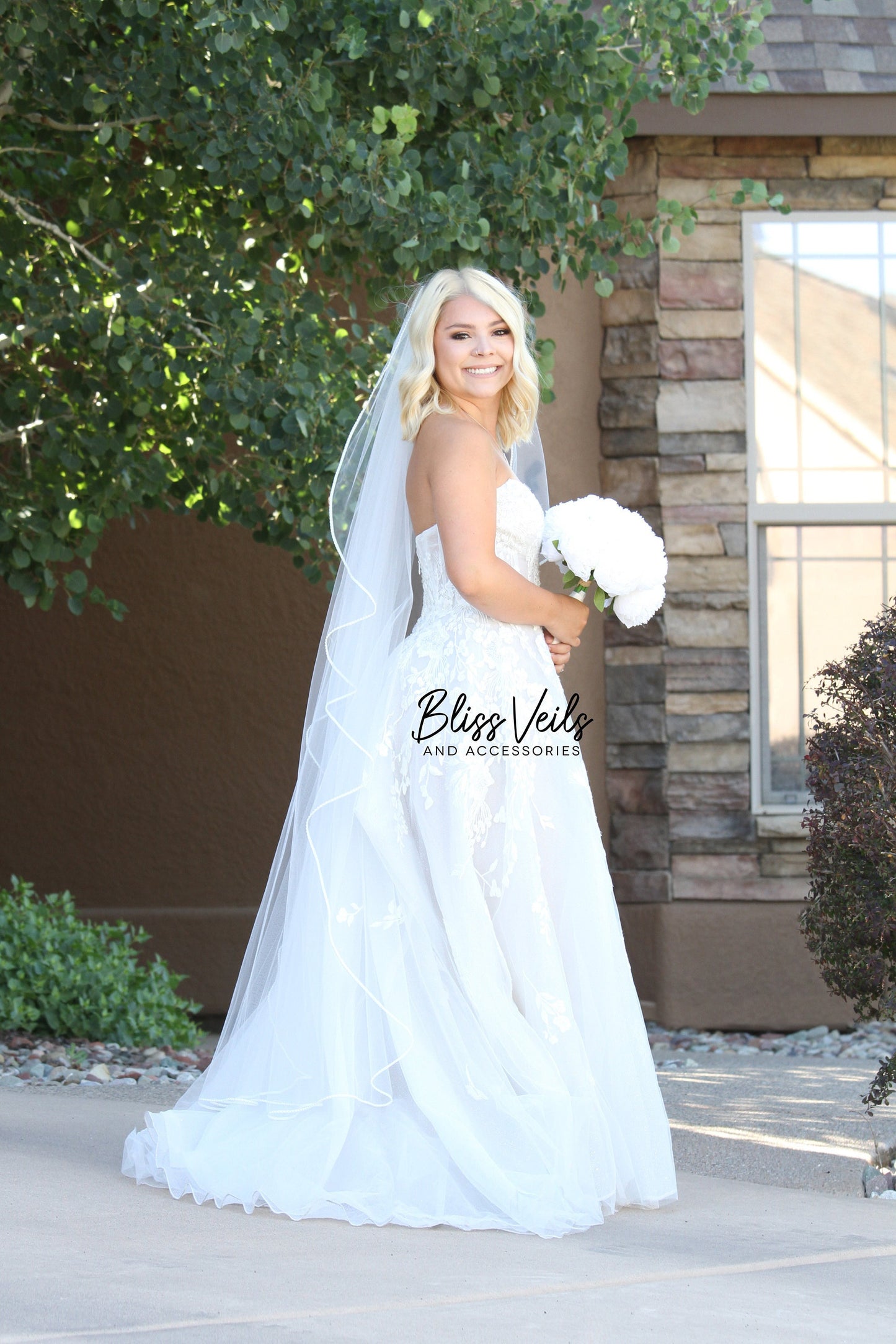 Angel Cut Pearl Trim Wedding Veil