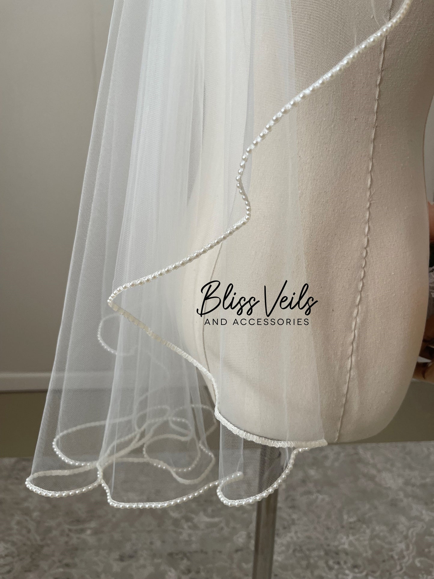 Angel Cut Pearl Trim Wedding Veil