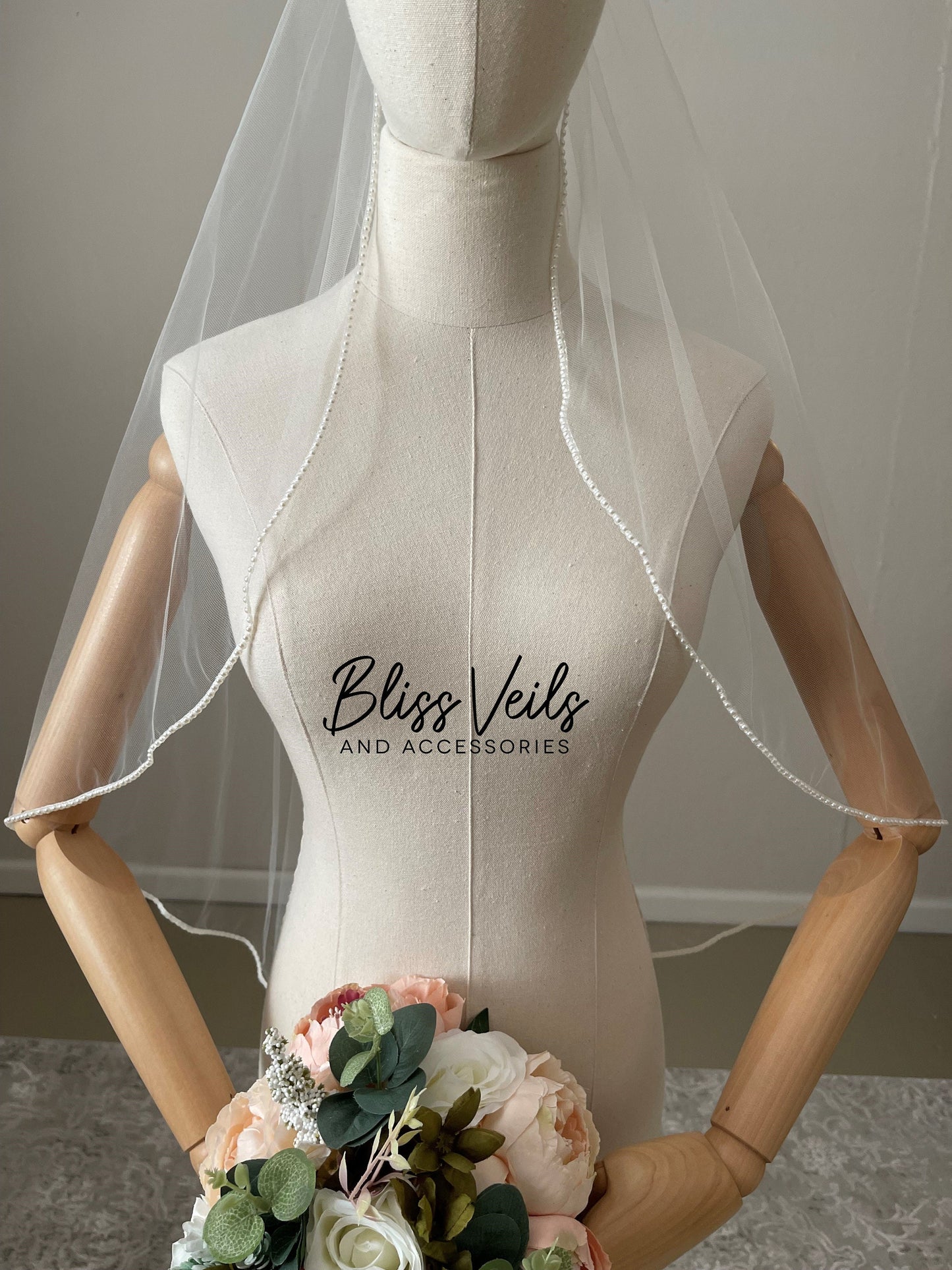 Angel Cut Pearl Trim Wedding Veil
