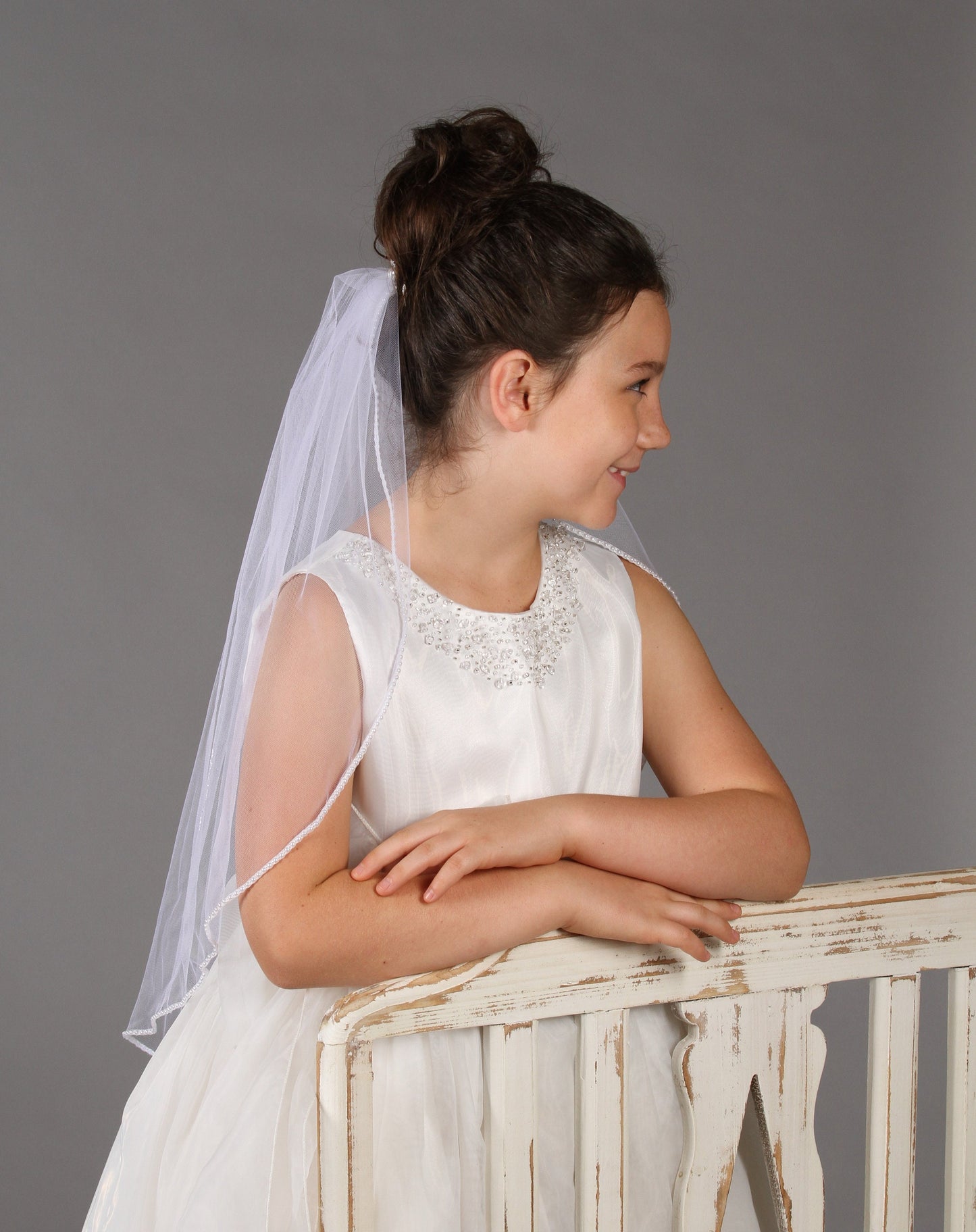 First Communion Veil with Pearl Trim