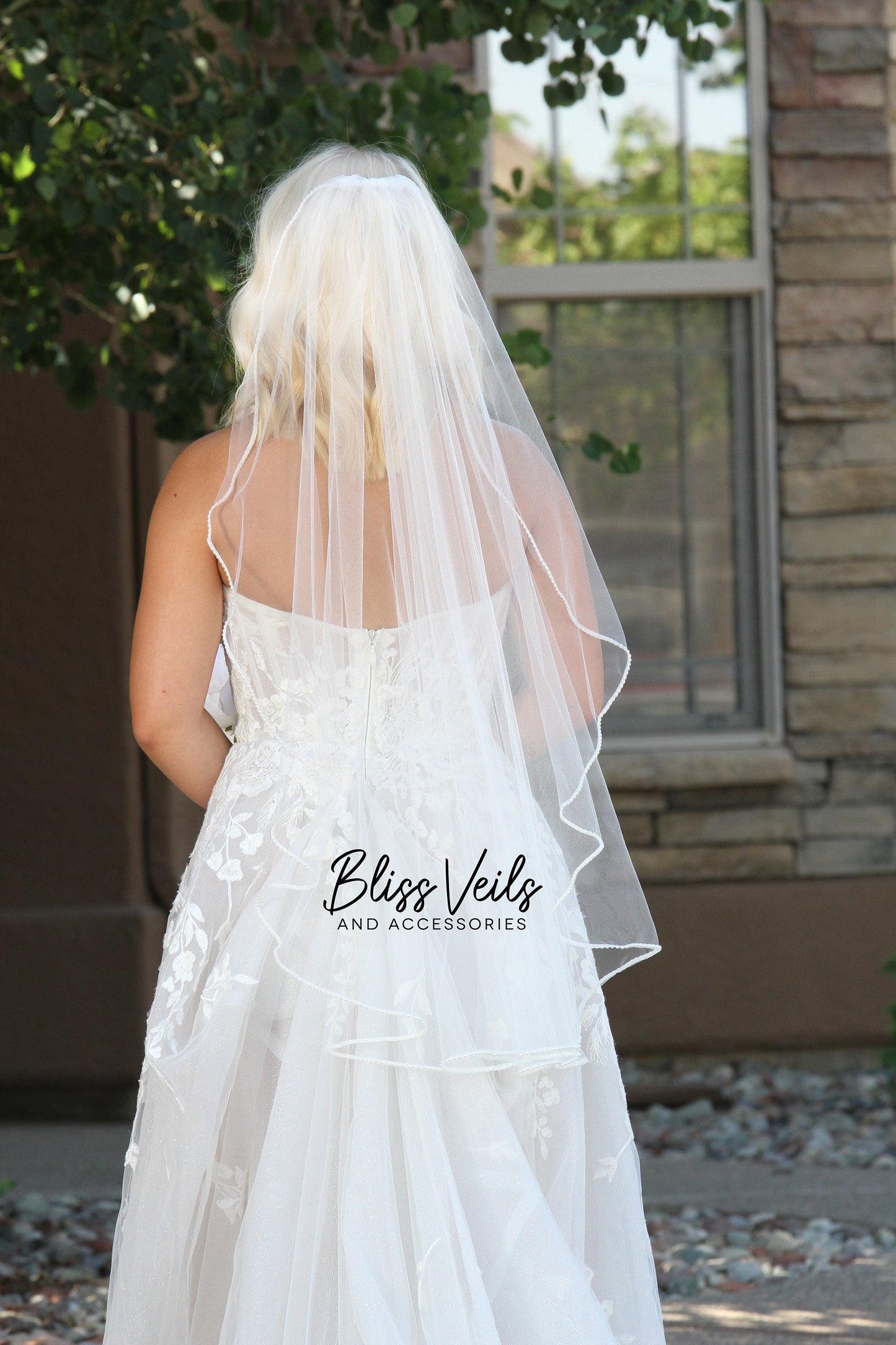 Angel Cut Pearl Trim Wedding Veil