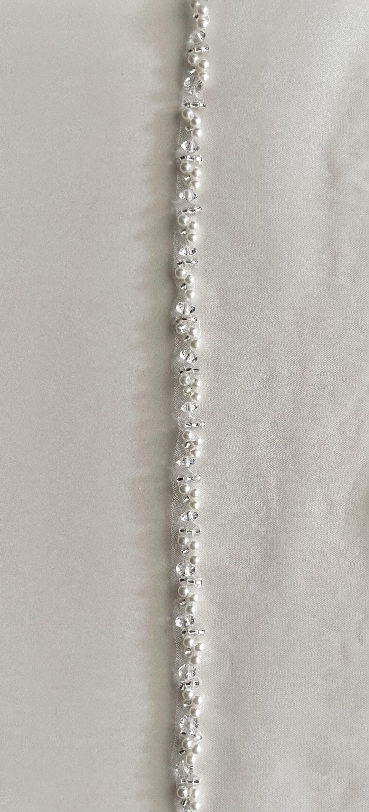 Beaded Fingertip Wedding Veil: Soft Tulle, Pearl Trim, Cathedral Length
