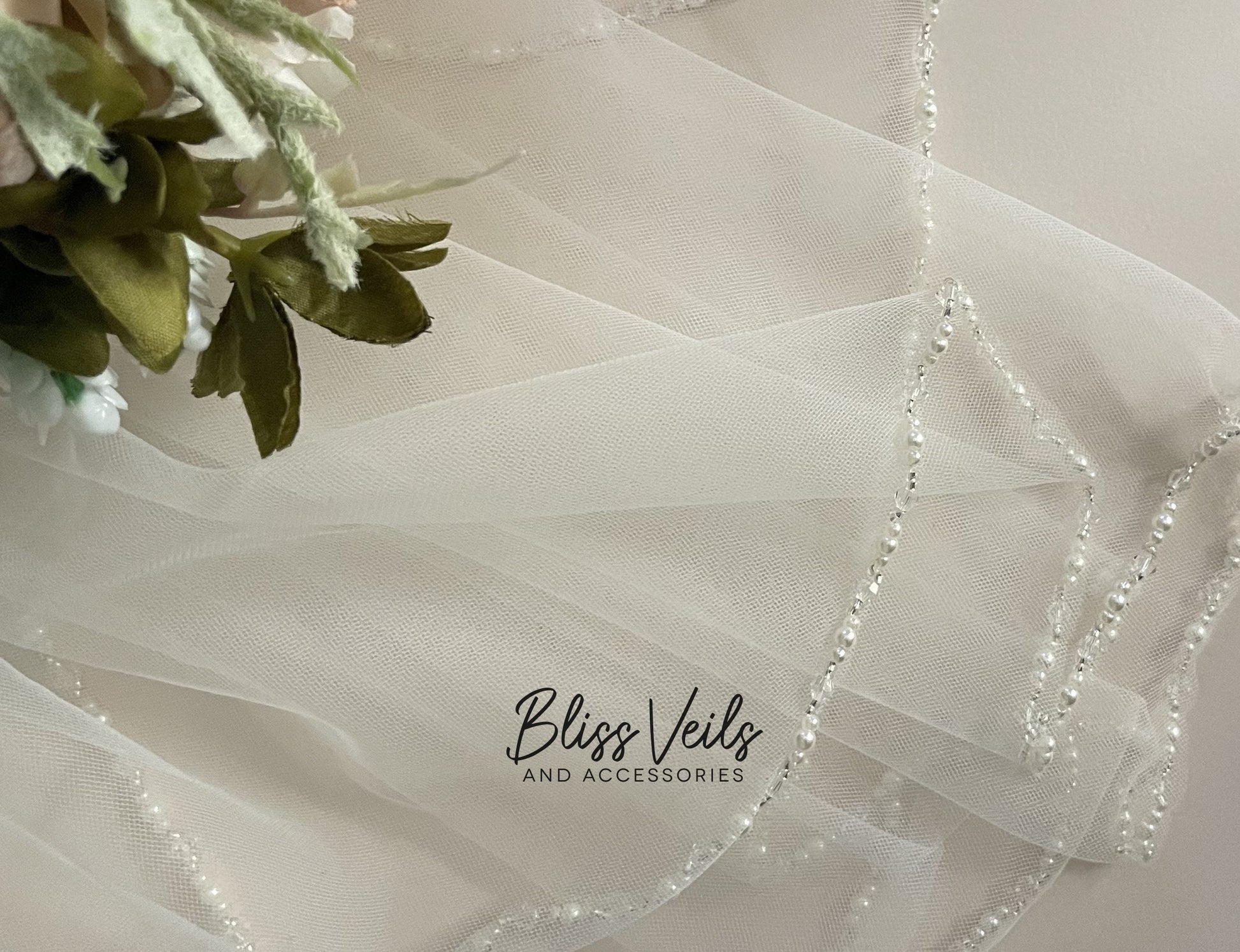 Cathedral Wedding Veil: Beaded Pearls & Crystals, Soft Tulle
