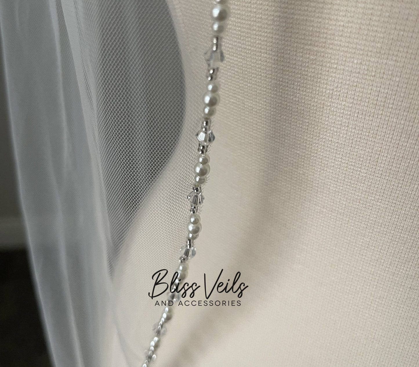 Cathedral Wedding Veil: Beaded Pearls & Crystals, Soft Tulle