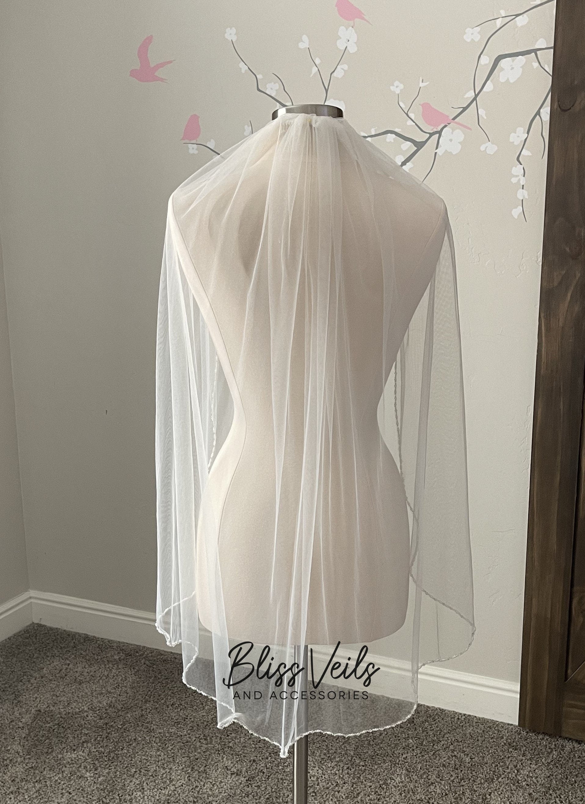 Cathedral Wedding Veil: Beaded Pearls & Crystals, Soft Tulle