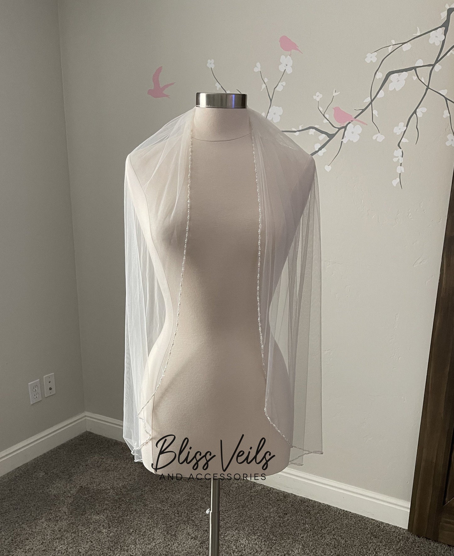 Cathedral Wedding Veil: Beaded Pearls & Crystals, Soft Tulle