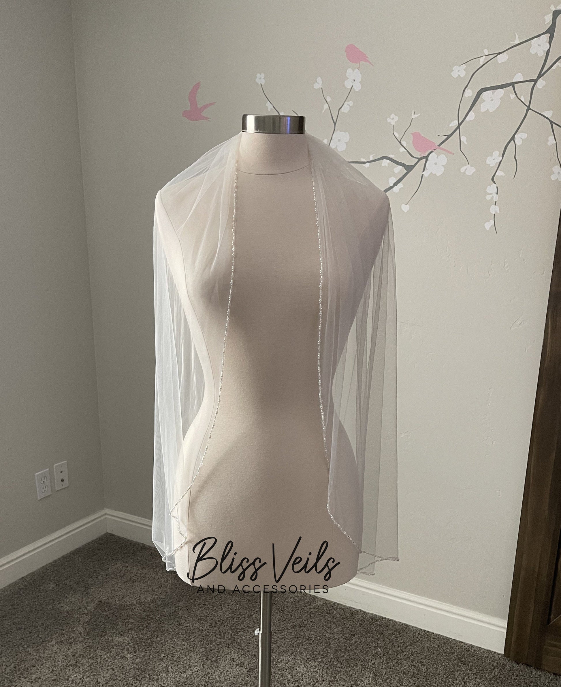 Cathedral Wedding Veil: Beaded Pearls & Crystals, Soft Tulle