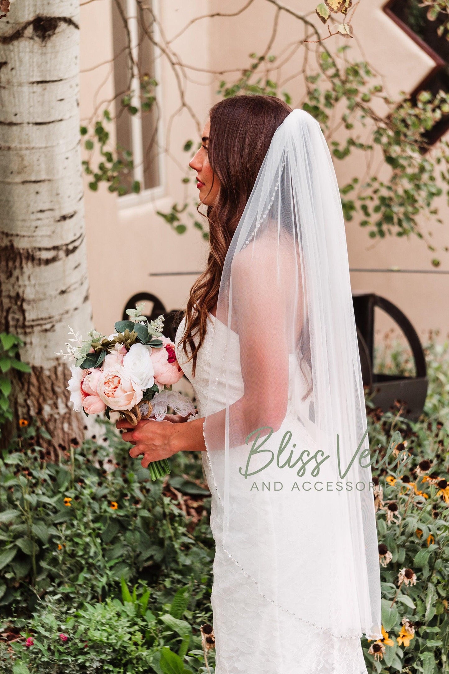 fingertip length wedding veil with crystals