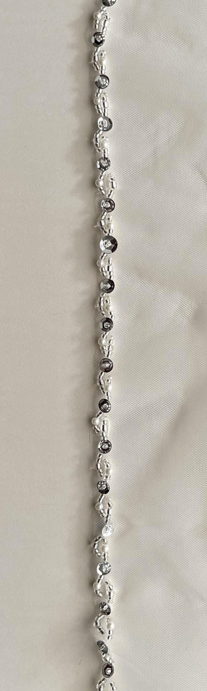 Crystal Beaded Wedding Veil: Fingertip or Cathedral Length, Off White or Ivory Tulle