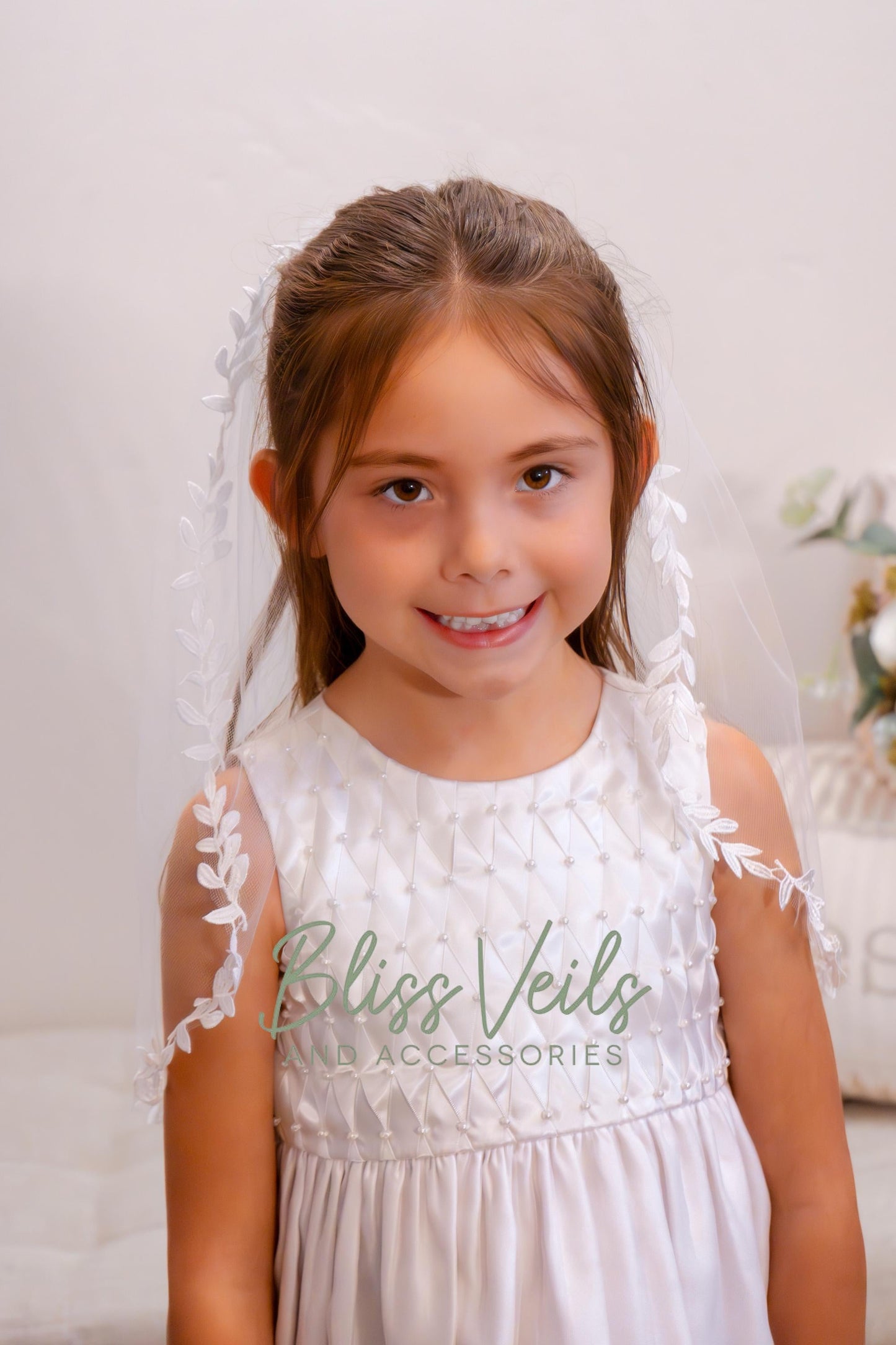 Delicate Lace First Communion Veil: Soft Tulle, One Tier