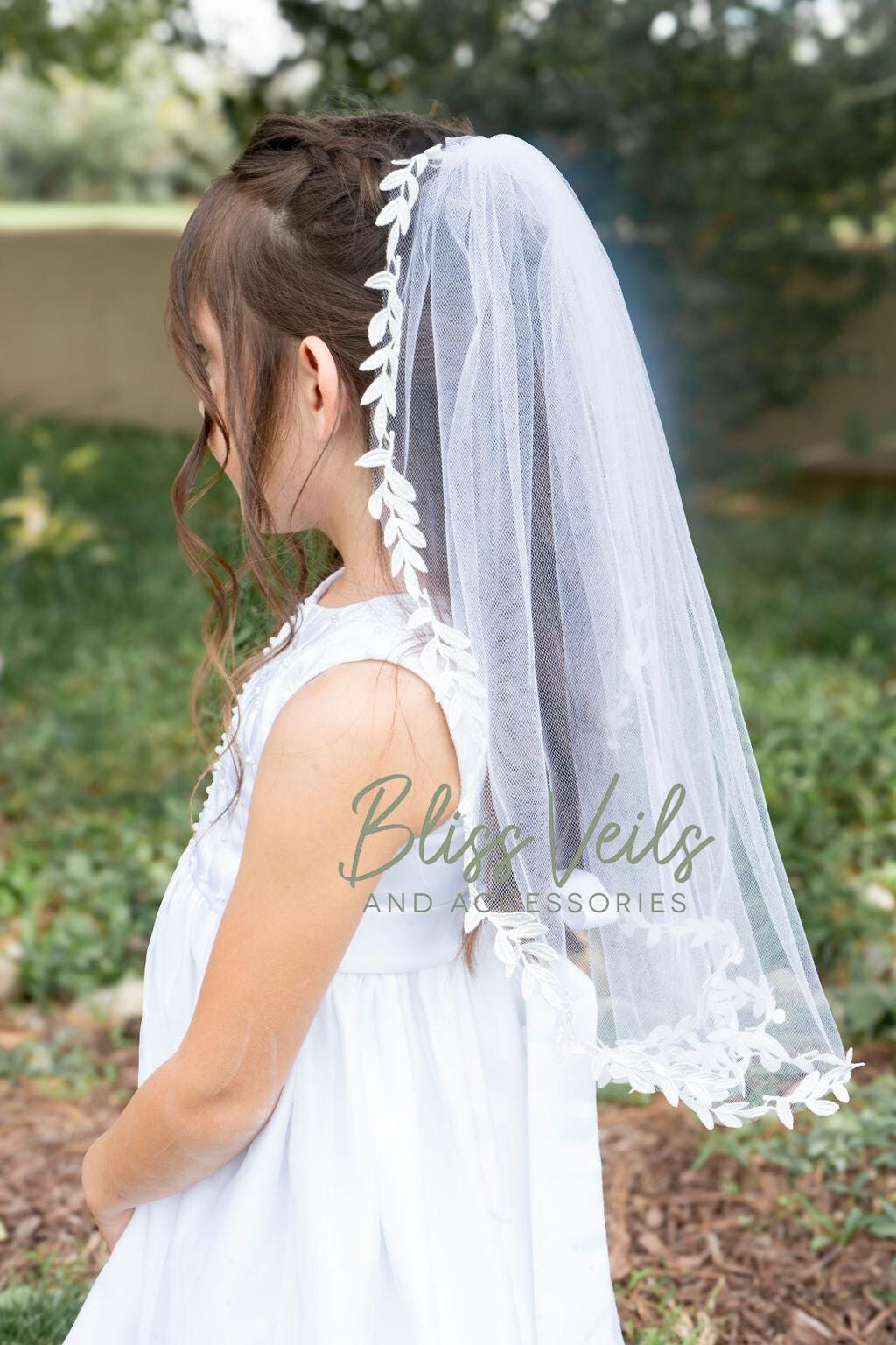Delicate Lace First Communion Veil: Soft Tulle, One Tier