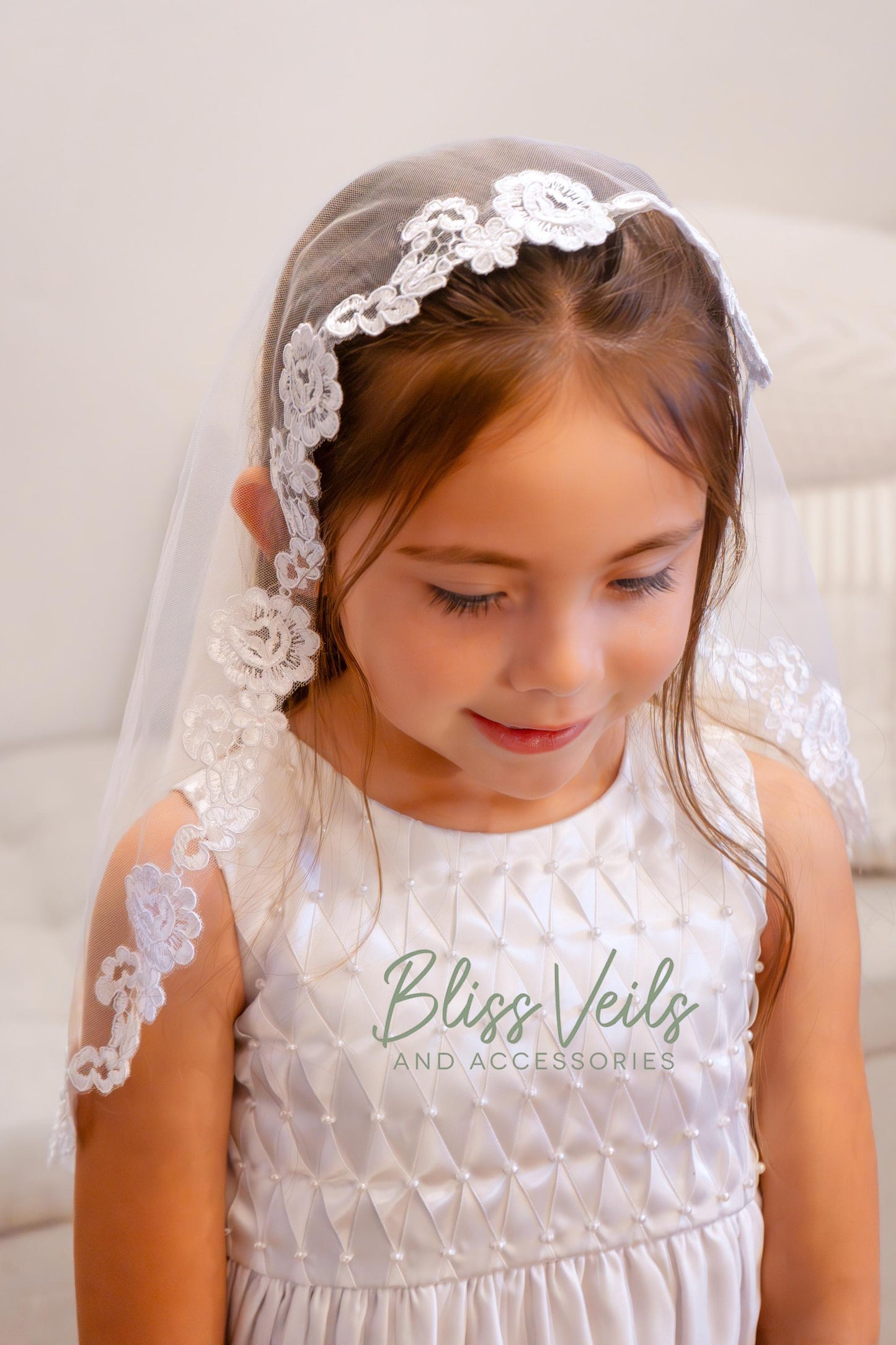 First Communion Floral Lace Mantilla Veil Soft Tulle