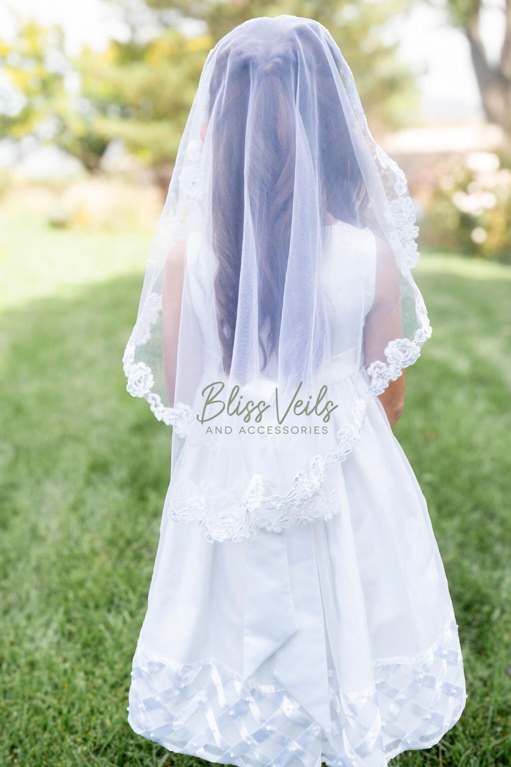 First Communion Floral Lace Mantilla Veil Soft Tulle