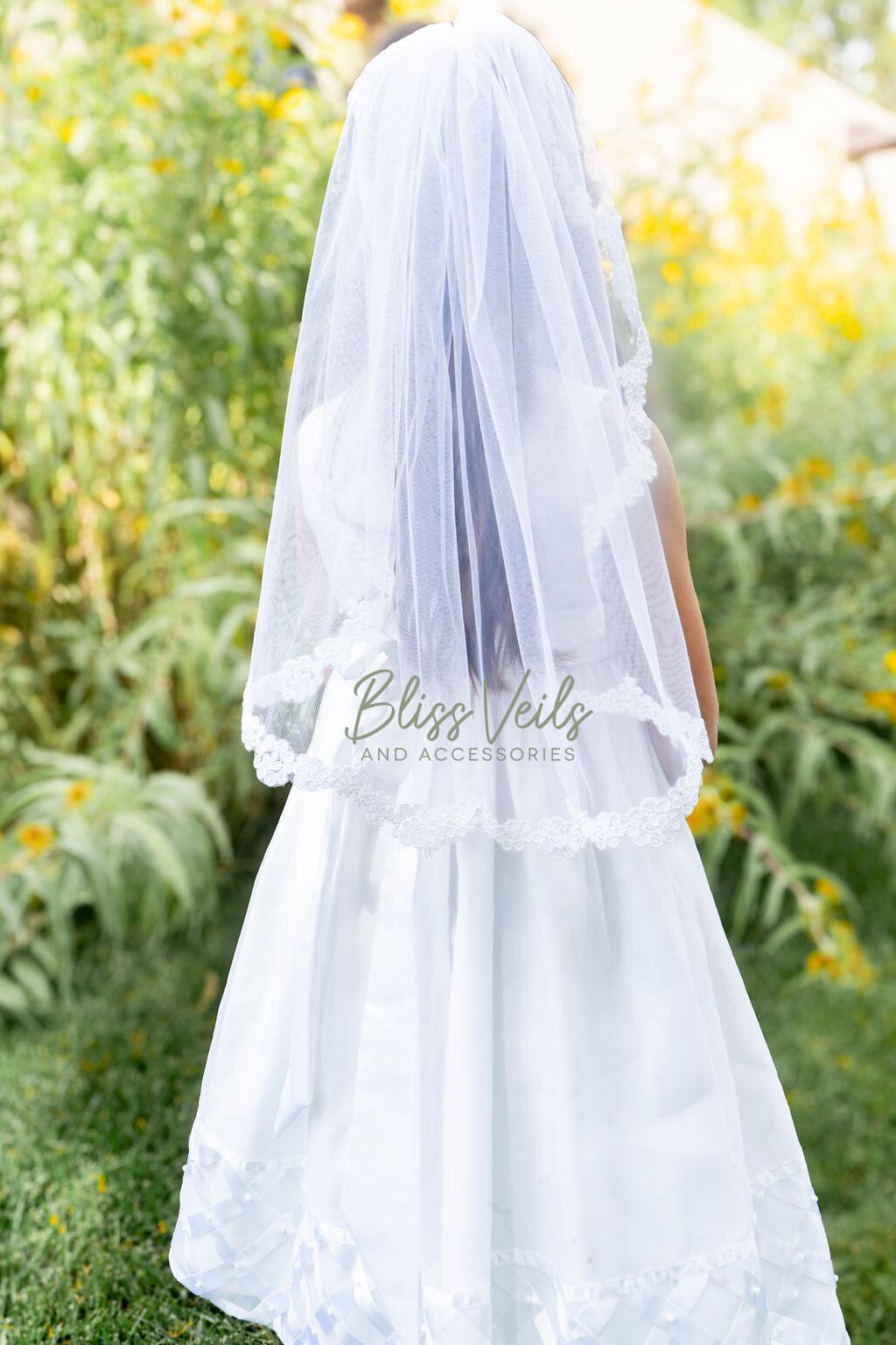 First Communion Floral Lace Mantilla Veil Soft Tulle
