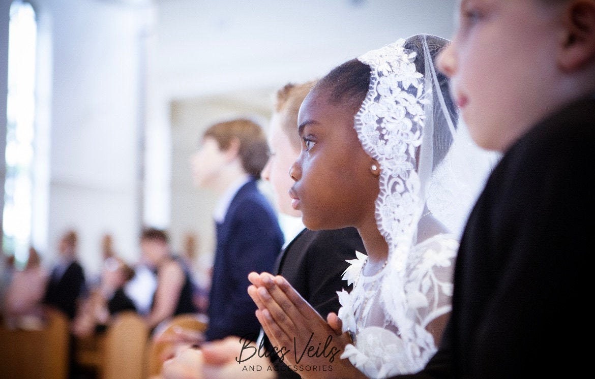 First Communion Mantilla - Several Lengths & Colors!  Fast Shipping!
