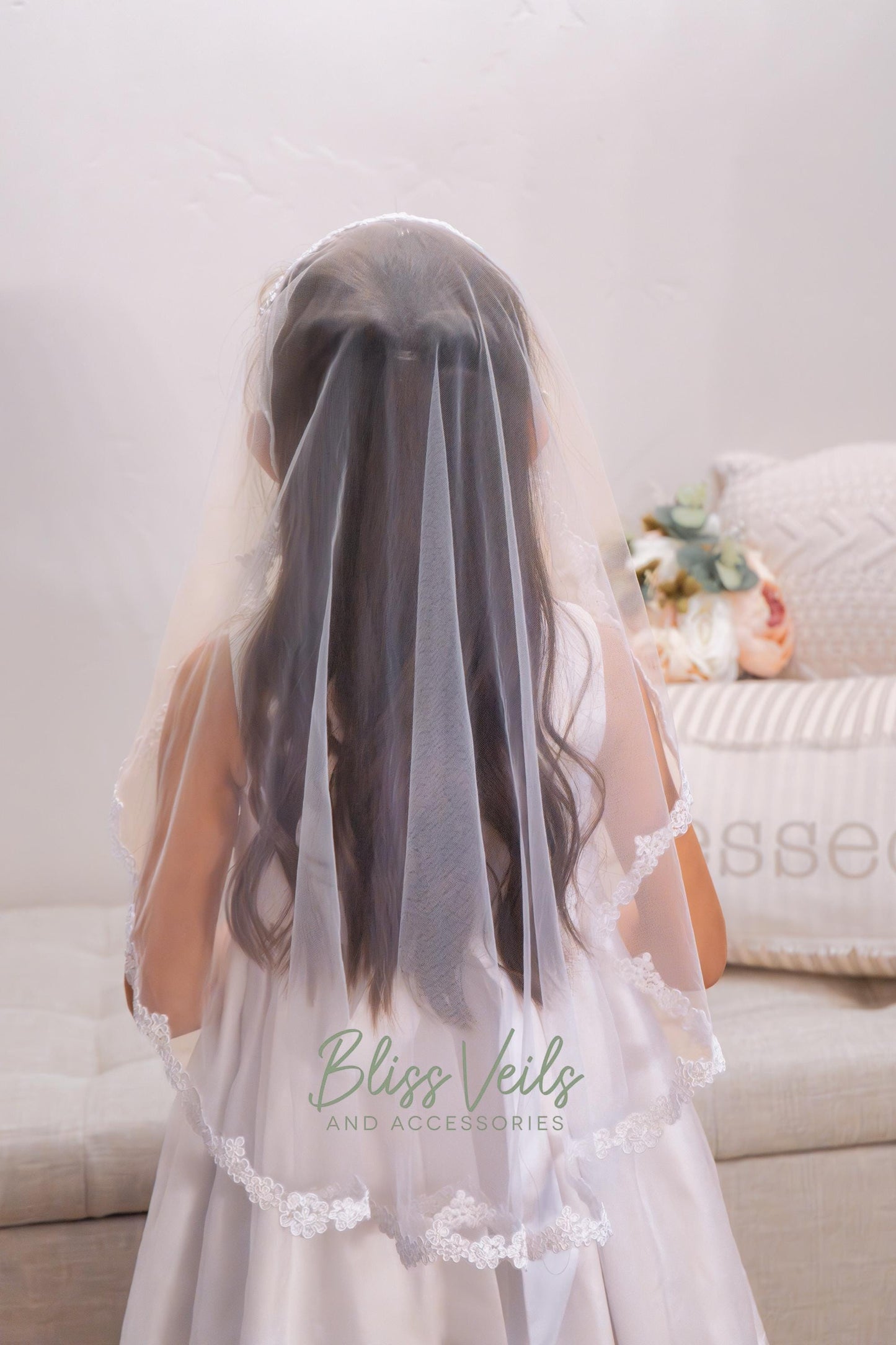 First Communion Mantilla Veil: Scalloped Lace Edge, Soft Tulle
