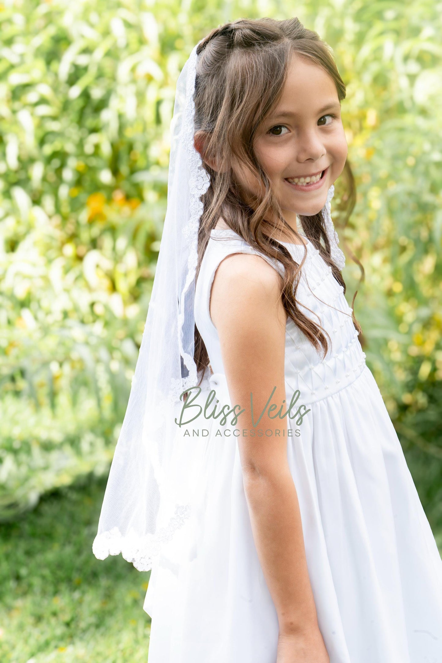 First Communion Mantilla Veil: Scalloped Lace Edge, Soft Tulle