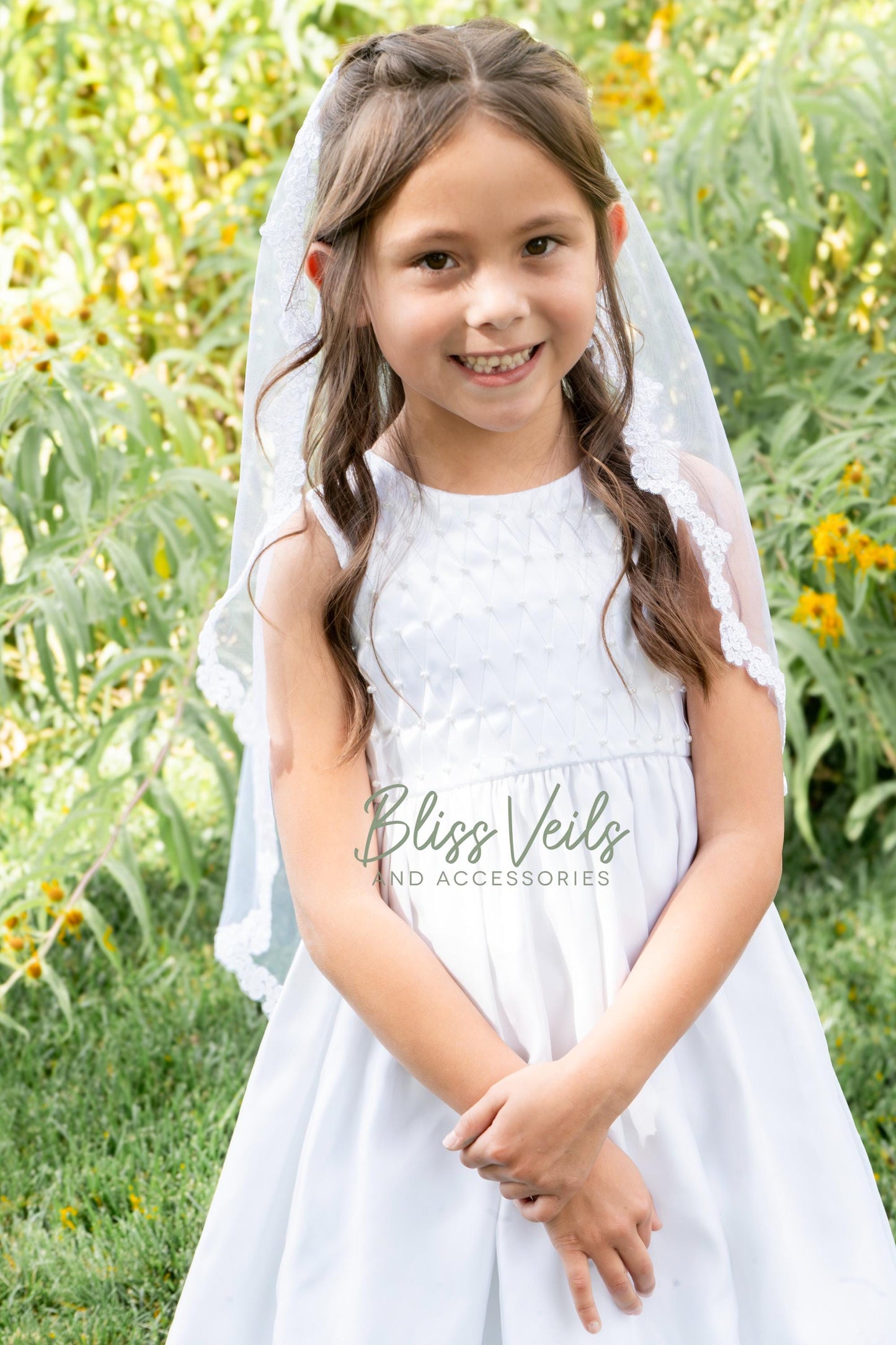 First Communion Mantilla Veil: Scalloped Lace Edge, Soft Tulle