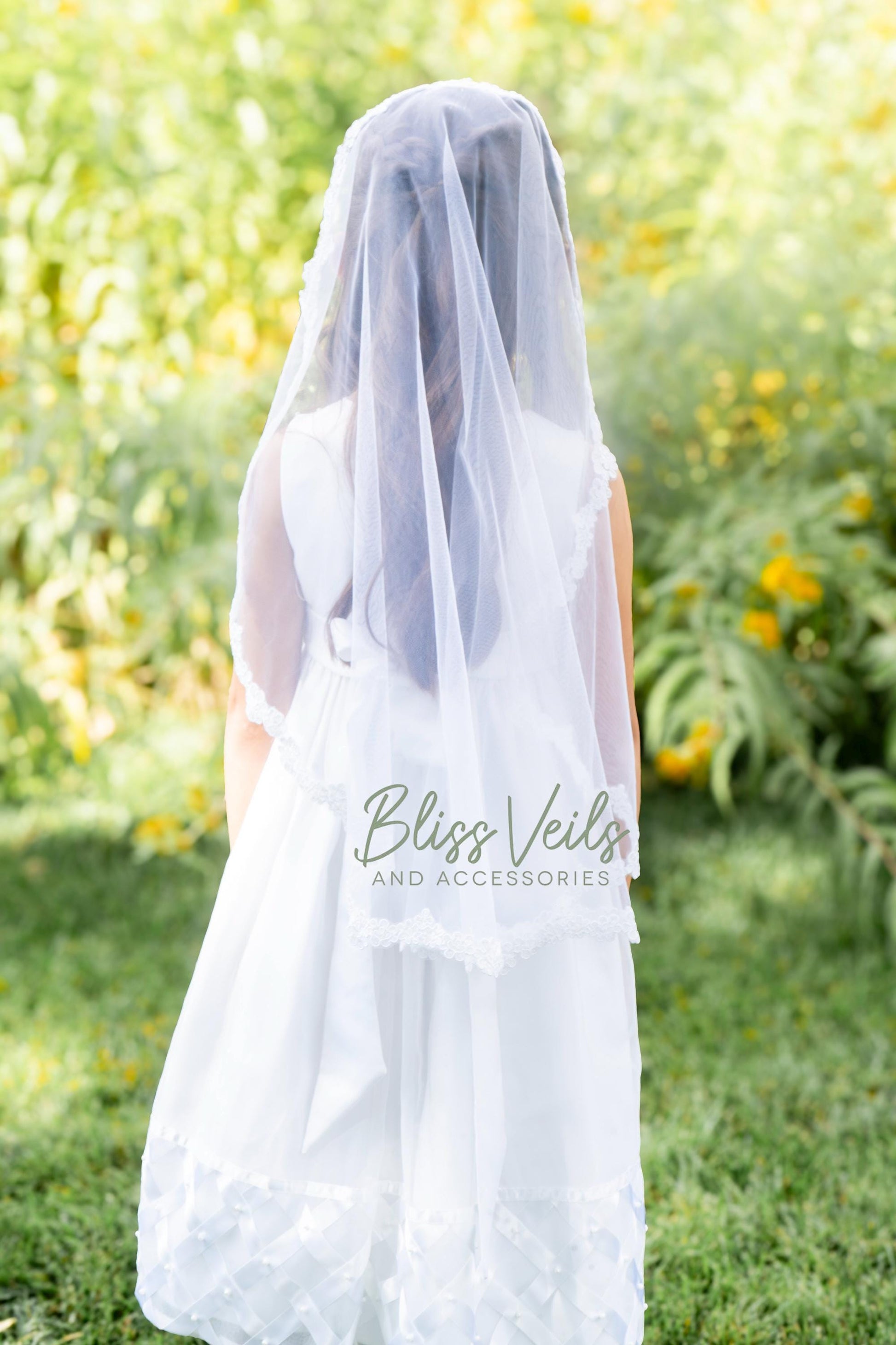 First Communion Mantilla Veil: Scalloped Lace Edge, Soft Tulle