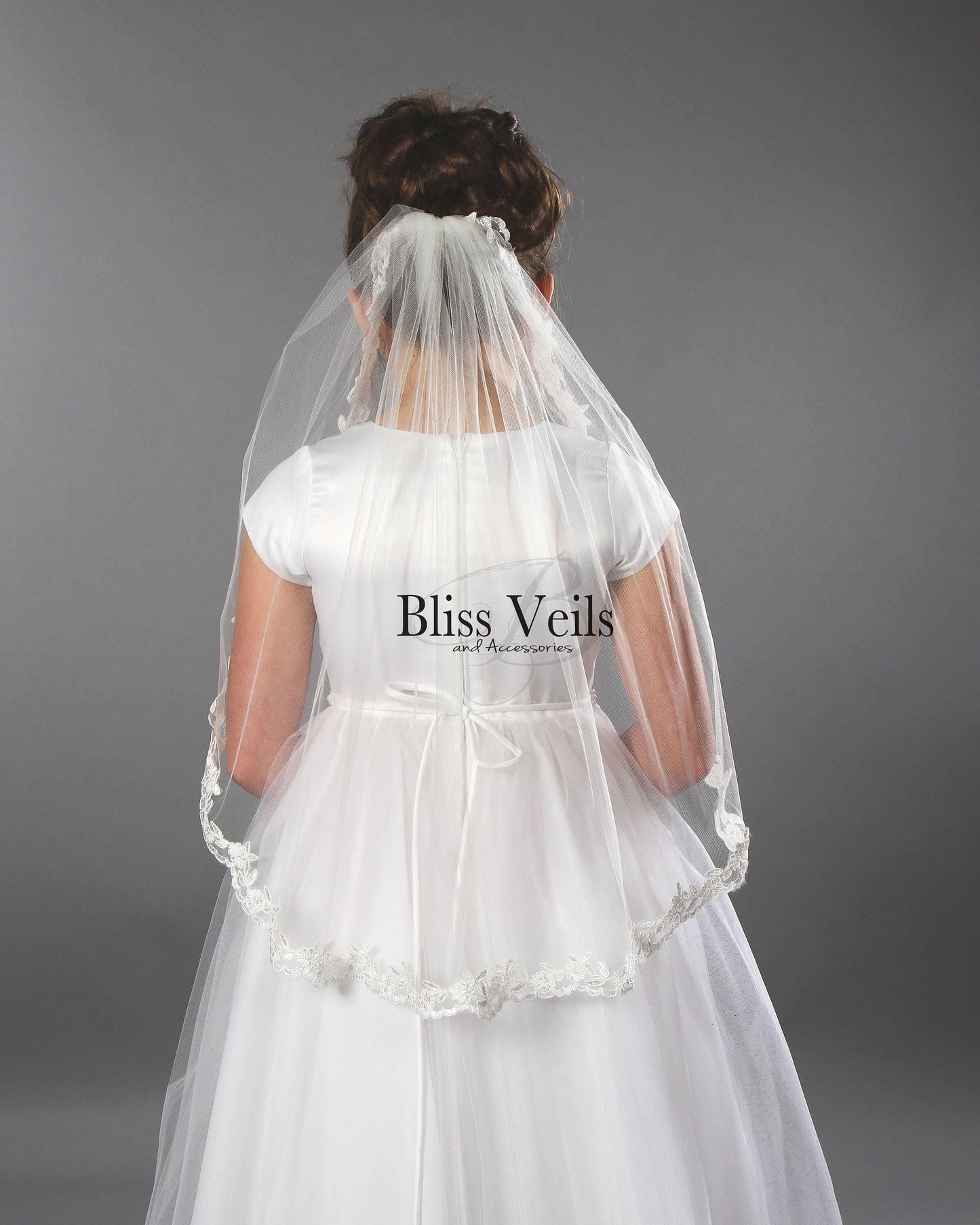 First Communion Veil: Soft Tulle with Lace Trim