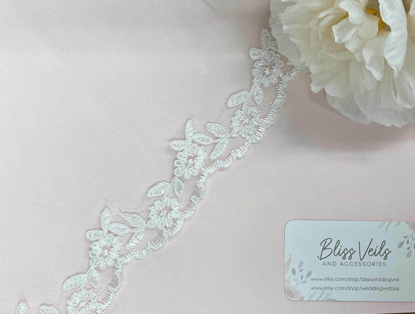 First Communion Veil: Soft Tulle with Lace Trim