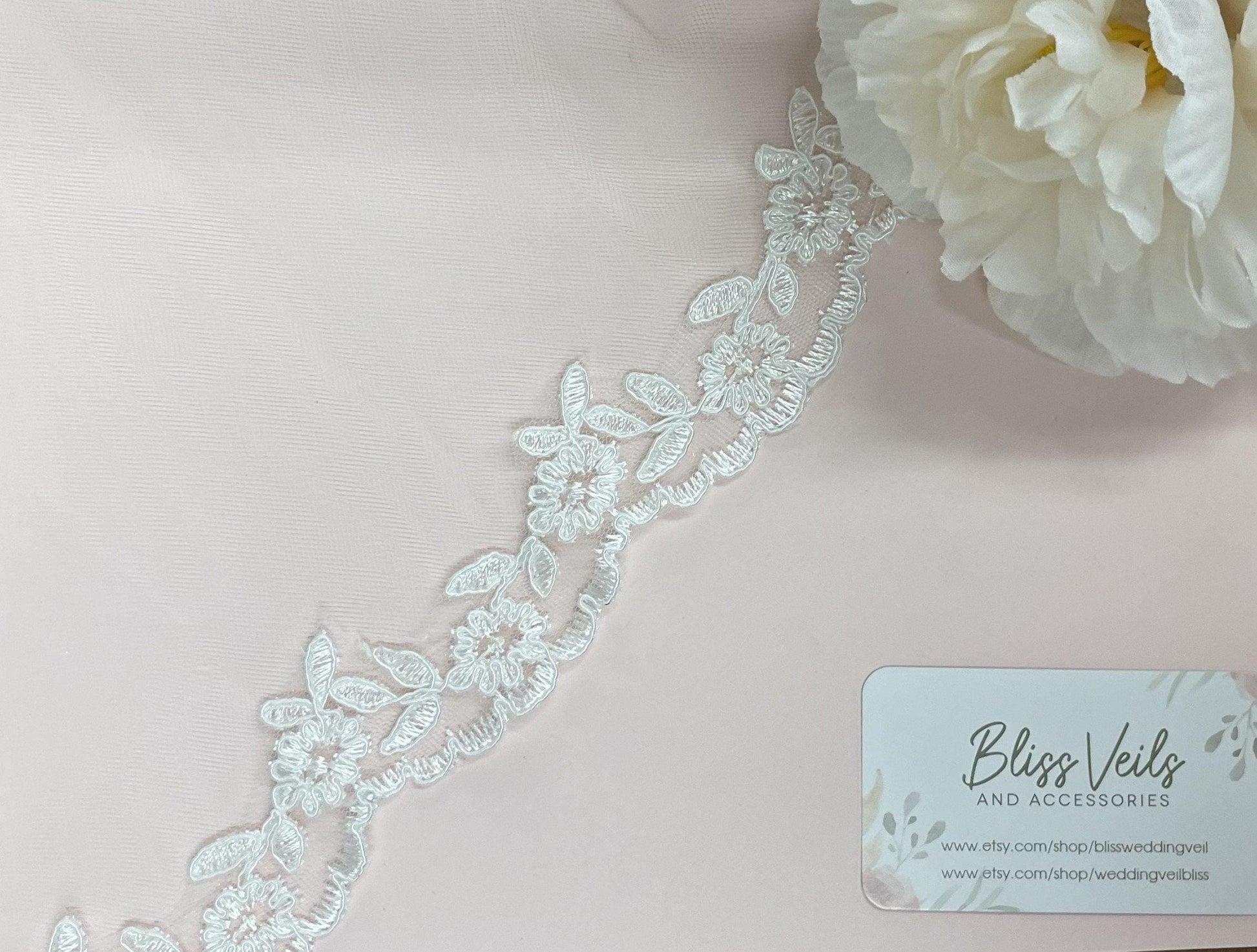 First Communion Veil: Soft Tulle with Lace Trim