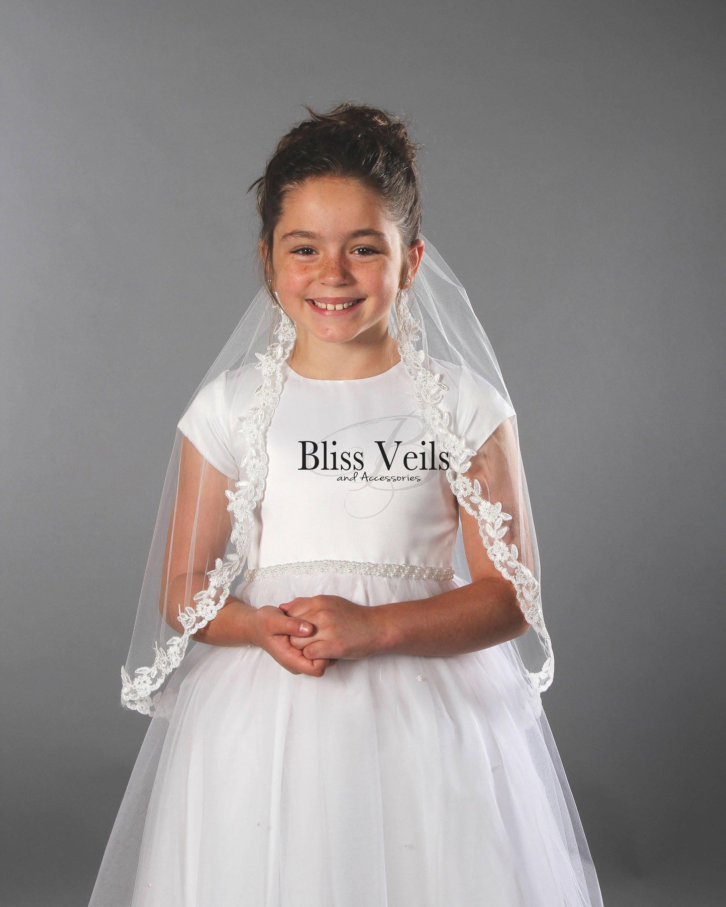 First Communion Veil: Soft Tulle with Lace Trim