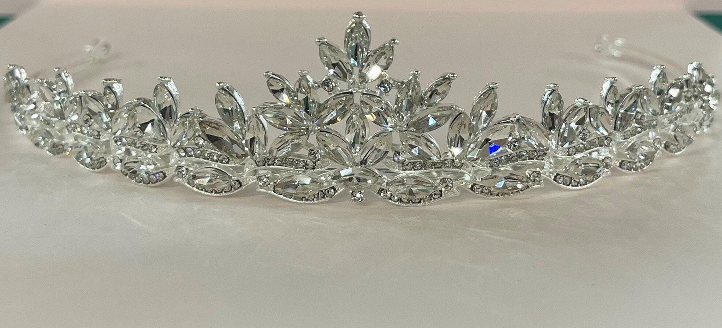 First Communion Veil with Crystal Tiara: Two-Layer Pencil Edge