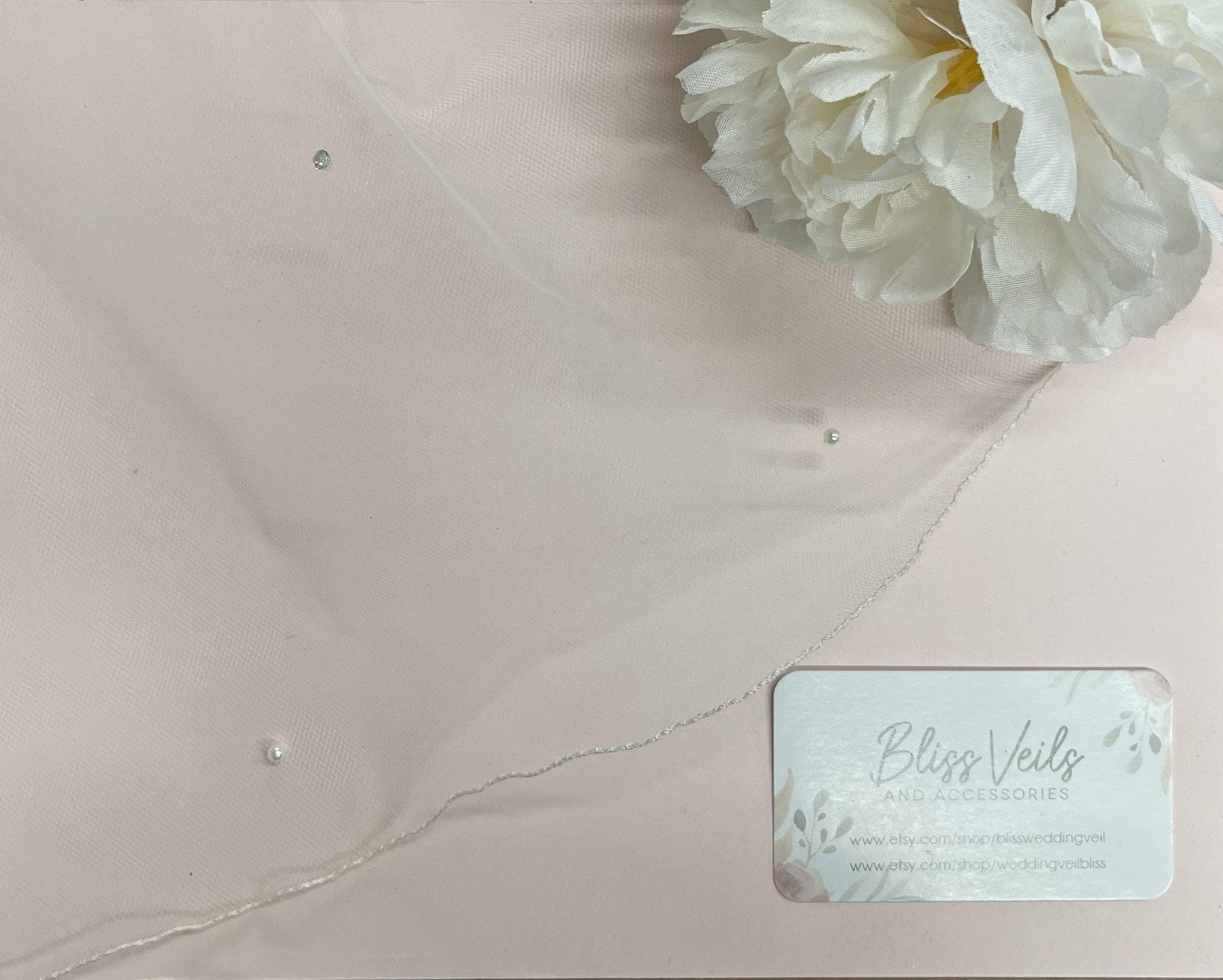 First Communion Veil with Crystals and Pearls - Pencil Edge, 2 Layer Design