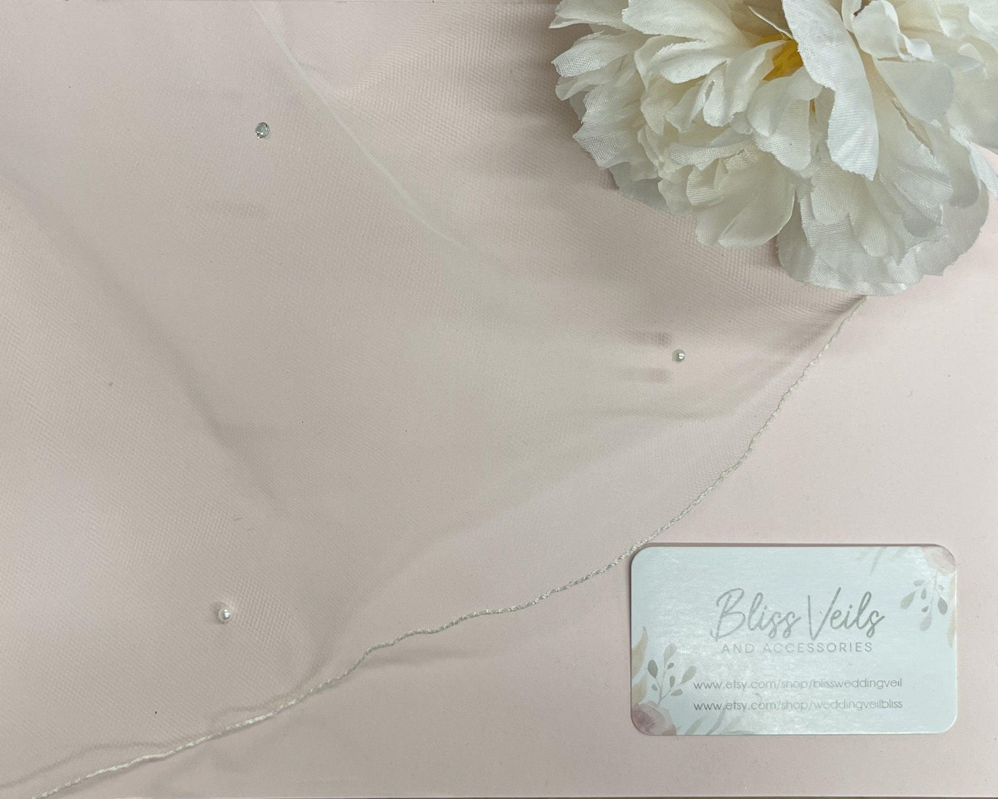 First Communion Veil with Crystals and Pearls - Pencil Edge, 2 Layer Design