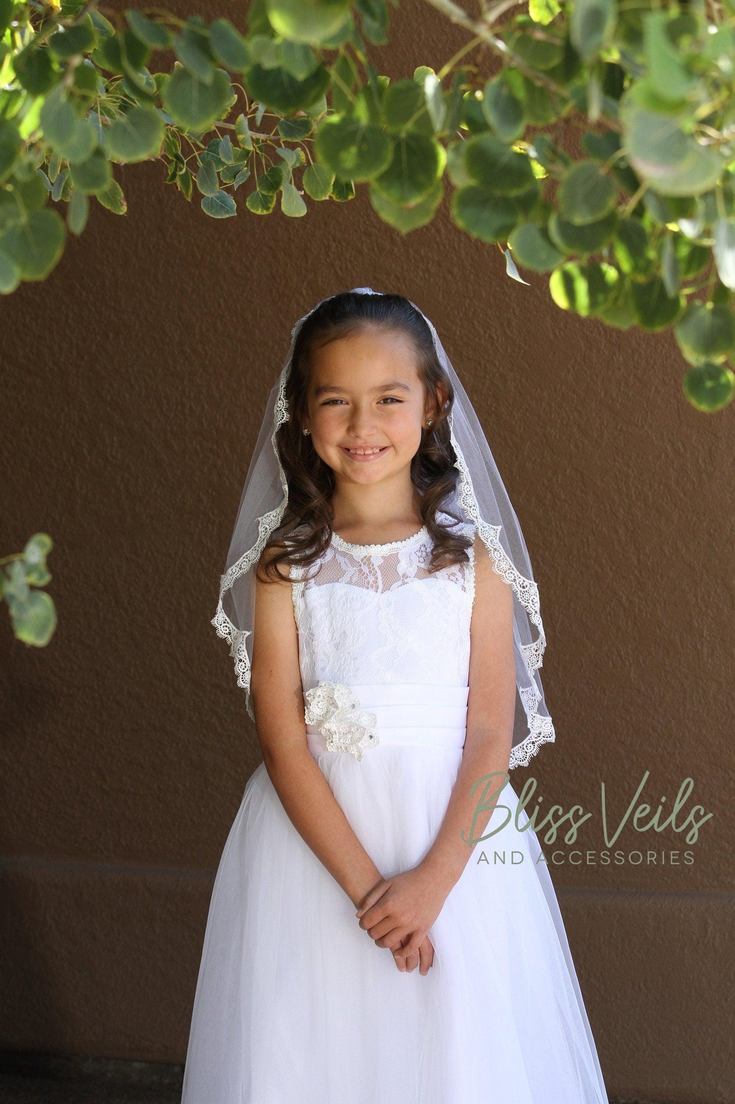 First Communion Veil with Scalloped Lace Edge