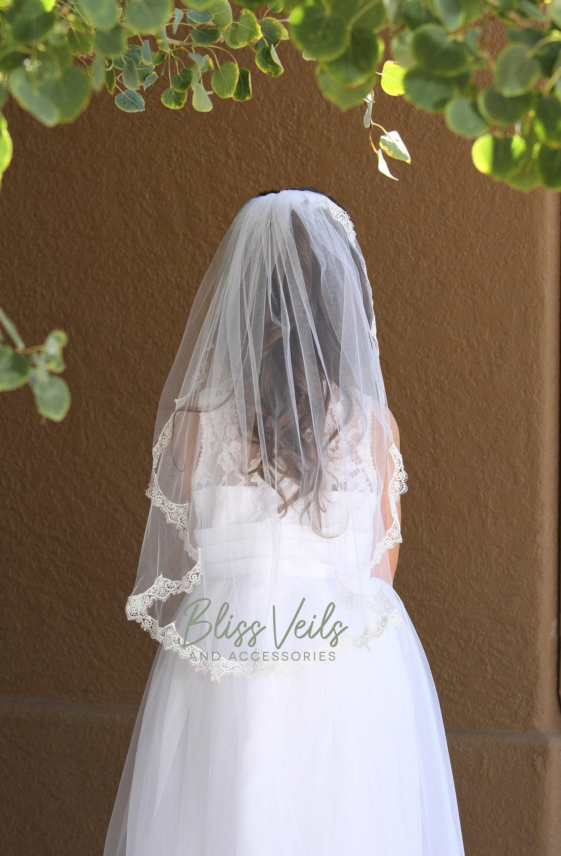First Communion Veil with Scalloped Lace Edge