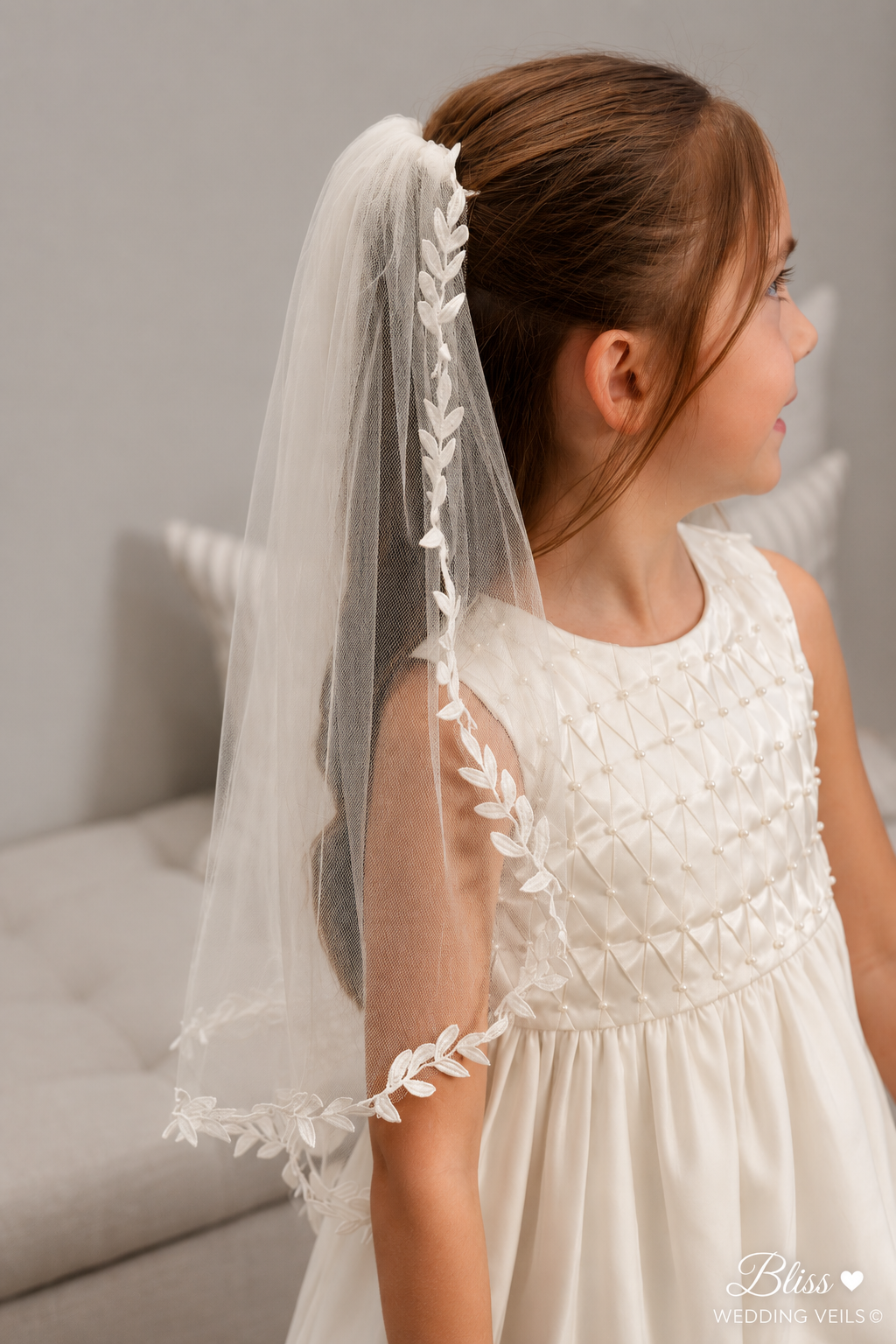Delicate Lace First Communion Veil: Soft Tulle, One Tier