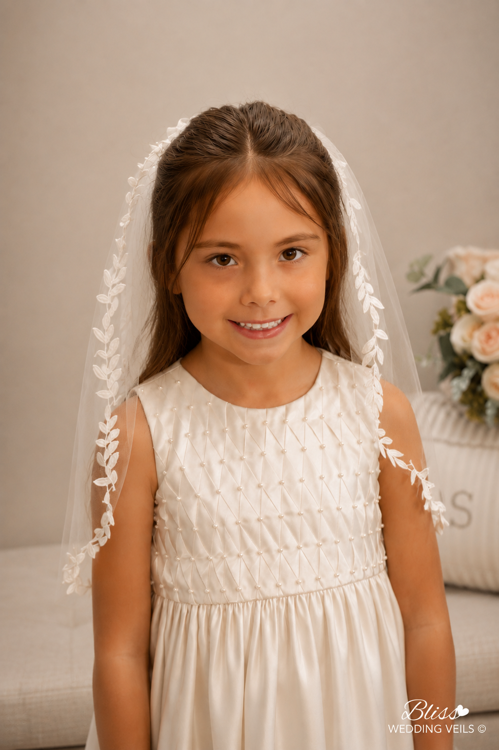 Delicate Lace First Communion Veil: Soft Tulle, One Tier