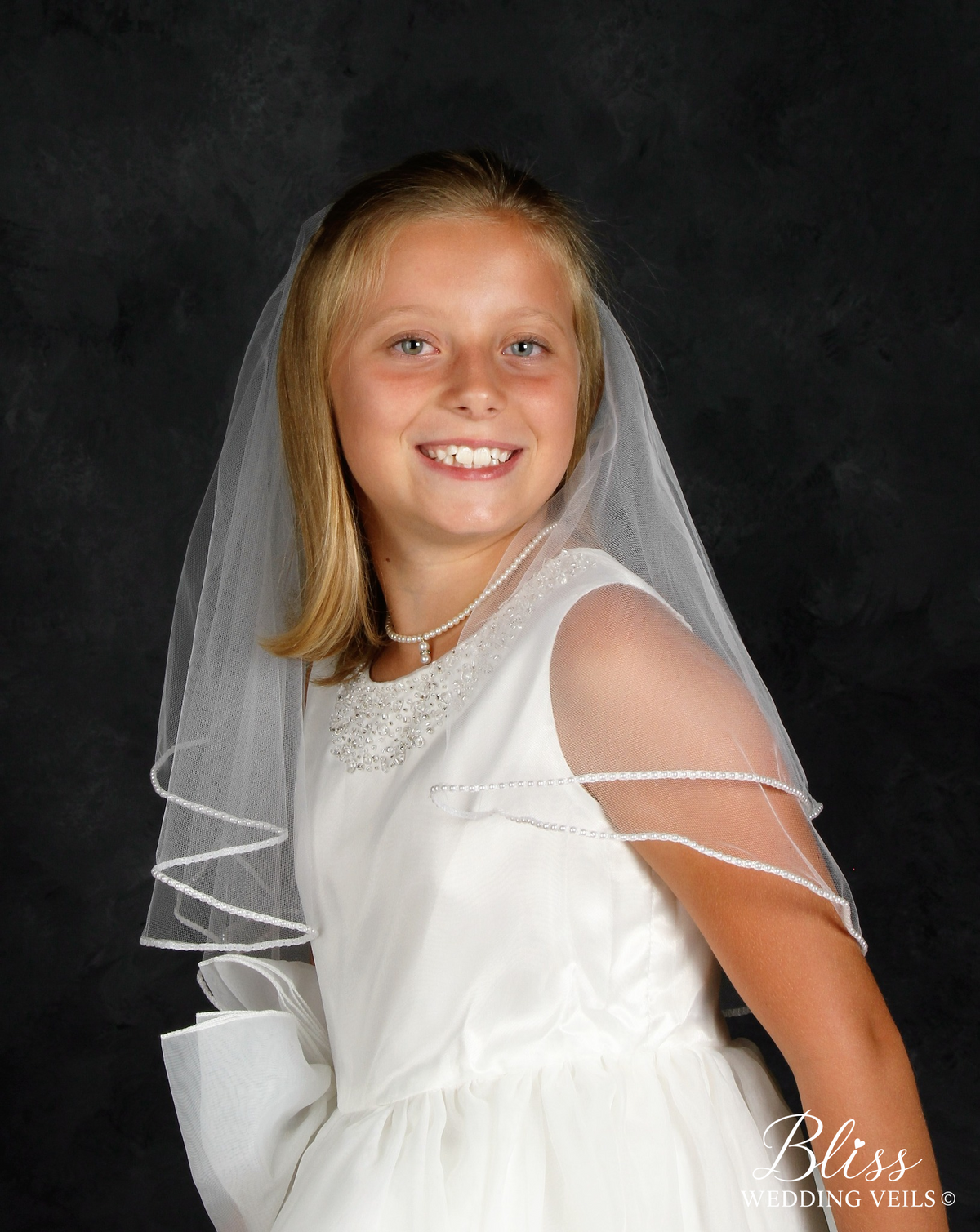 Pearl First Communion Veil, 2 Layers, Soft Tulle