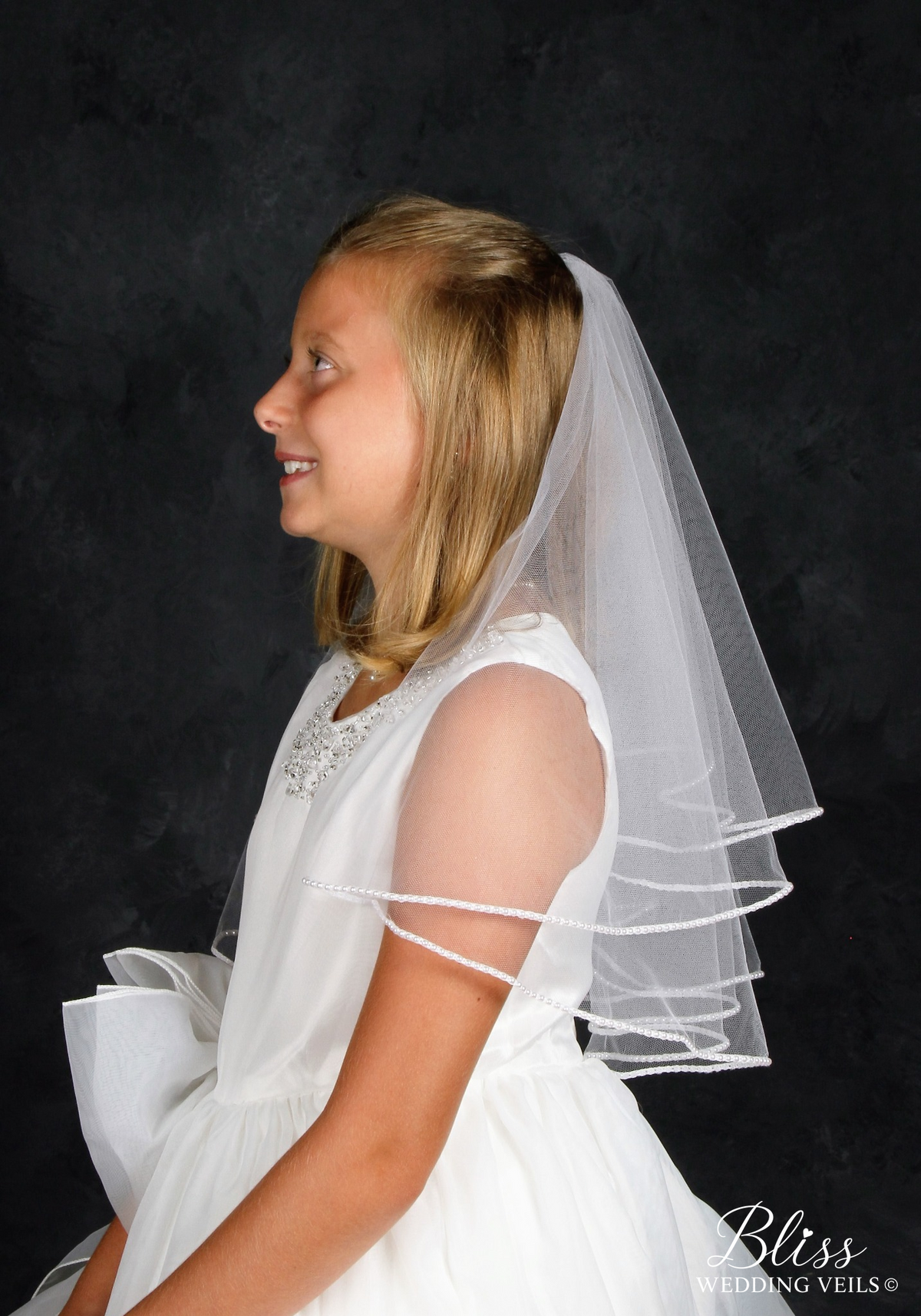 Pearl First Communion Veil, 2 Layers, Soft Tulle