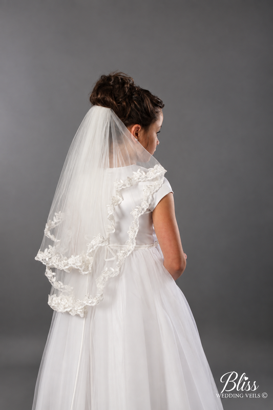 First Communion Veil with Scalloped Lace Trim