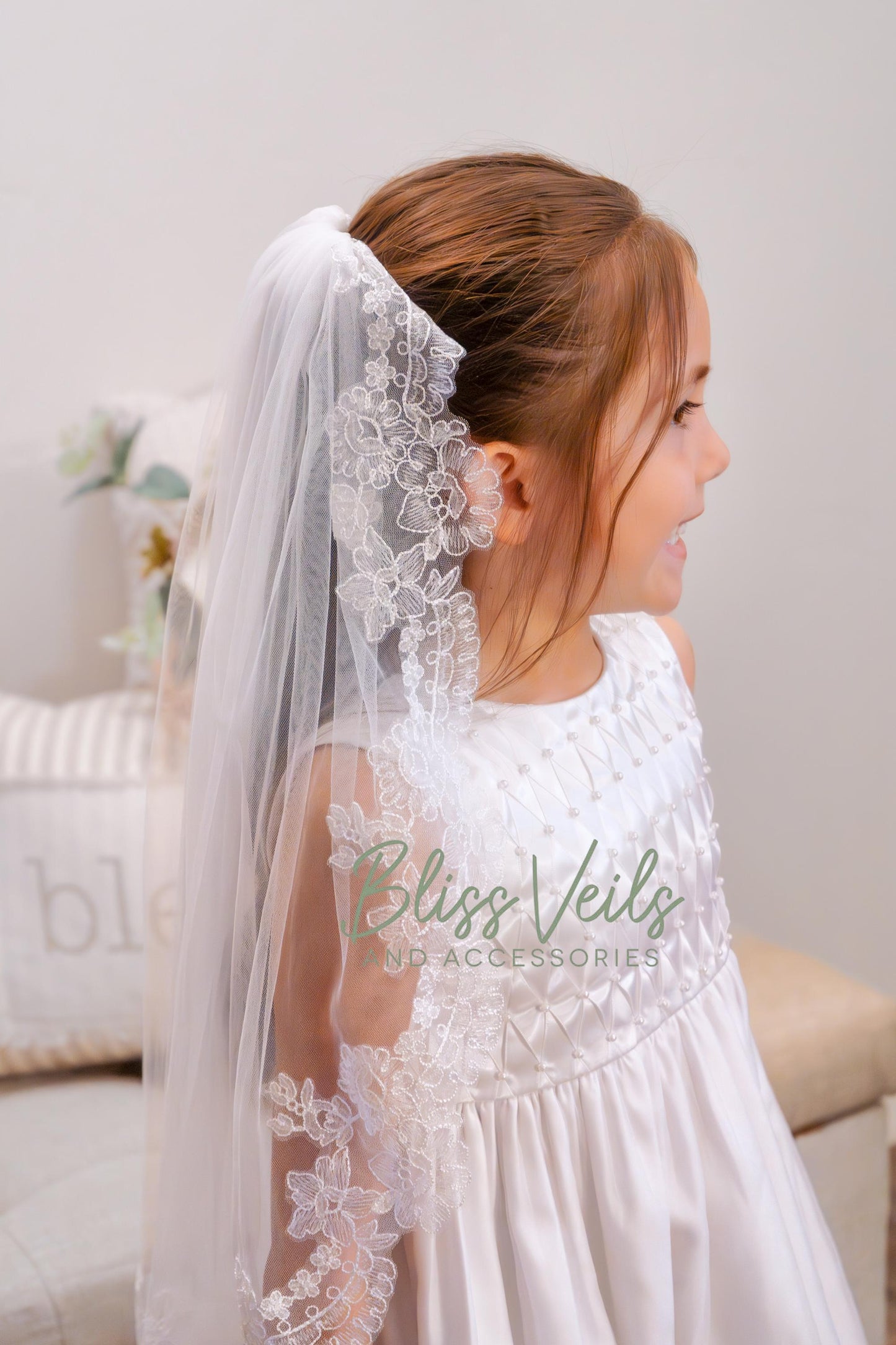 Lace Edge First Communion Veil: Soft Tulle, One Tier