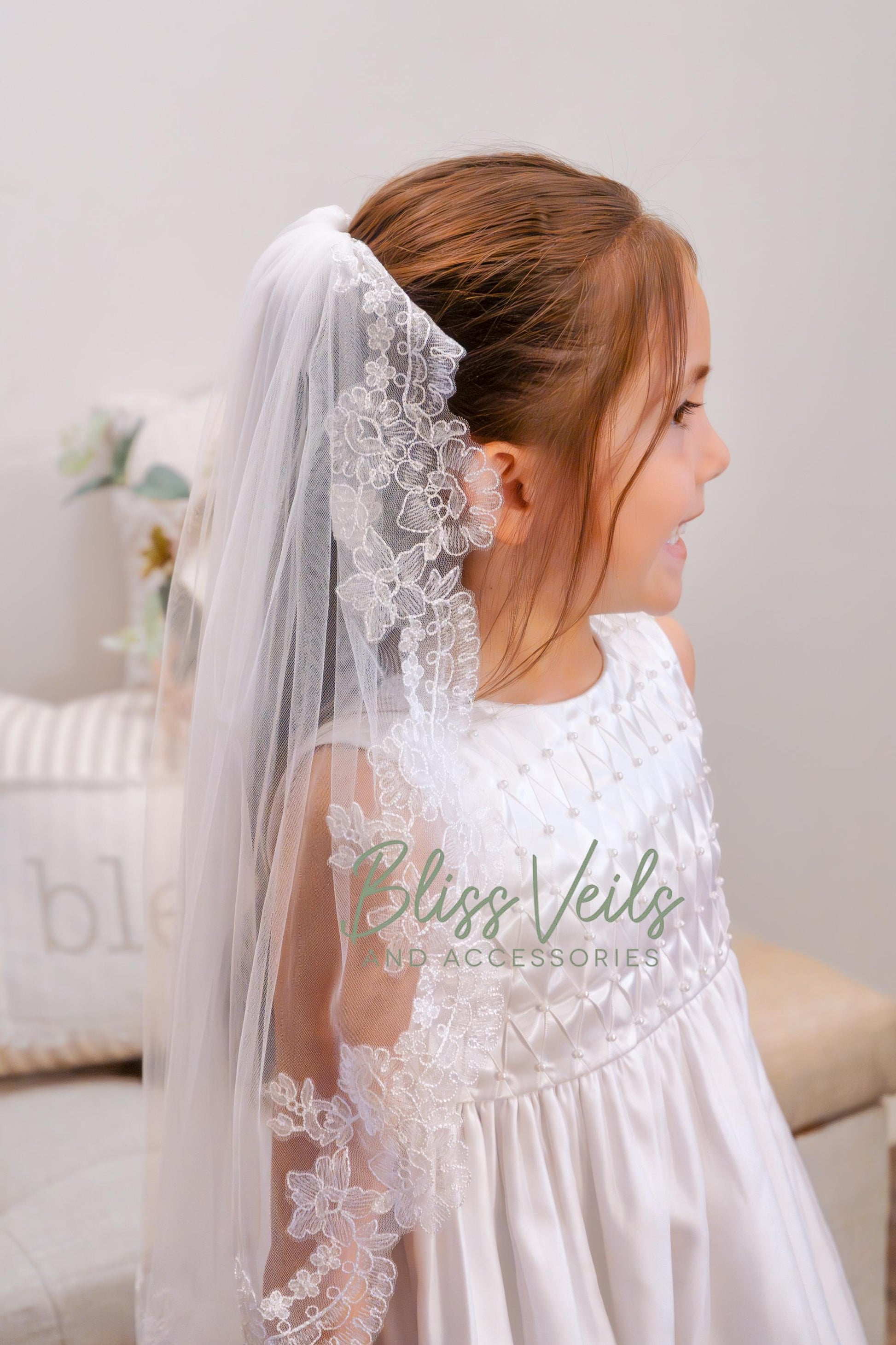 Lace Edge First Communion Veil: Soft Tulle, One Tier