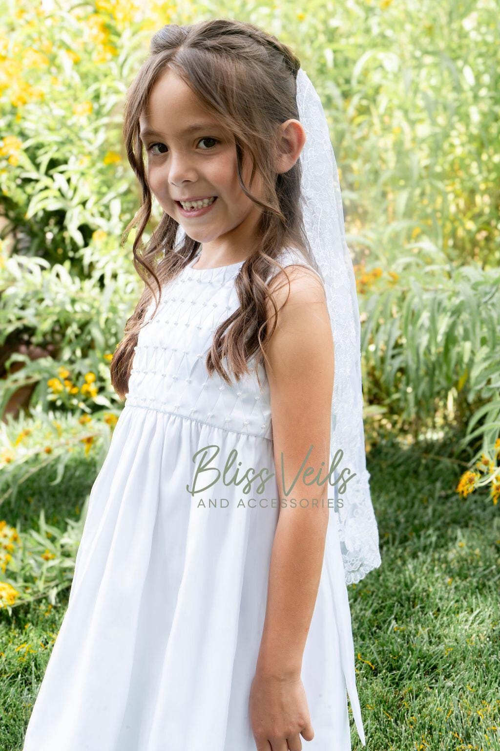 Lace Edge First Communion Veil: Soft Tulle, One Tier