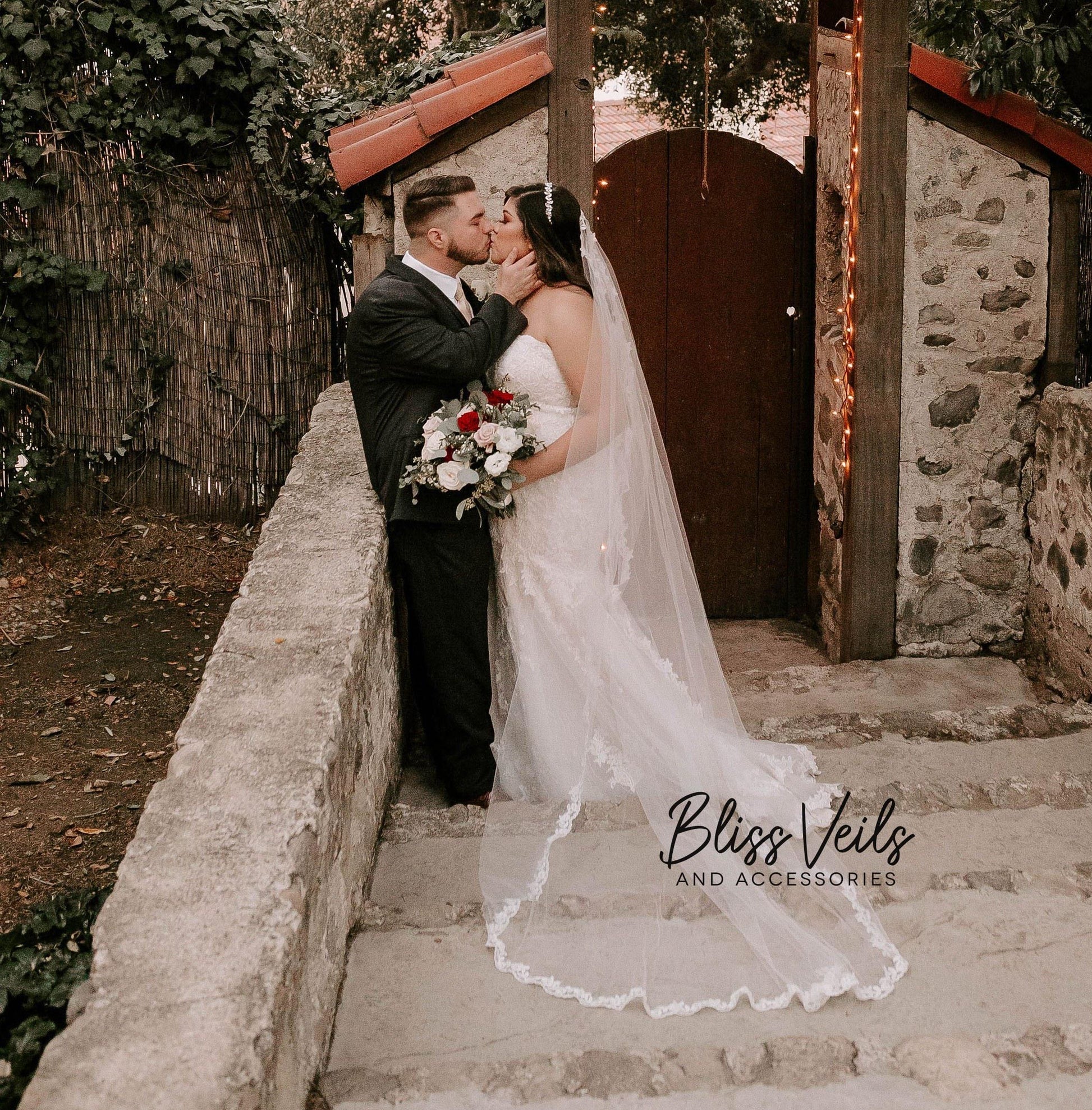 Lace Mantilla Wedding Veil: Soft White or Ivory, Fingertip to Cathedral Length