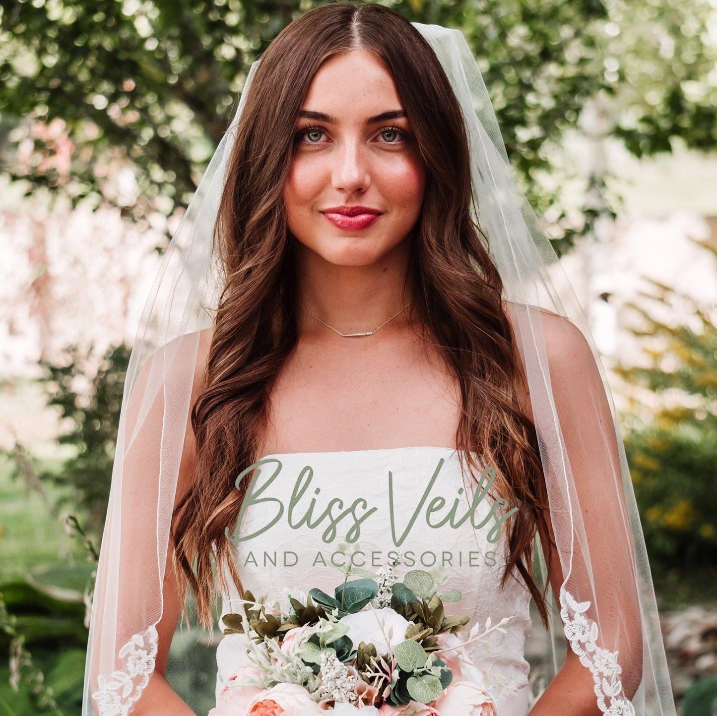 Lace Trim Wedding Veil:  Elegant One Tier Bridal Veil, Ivory or White