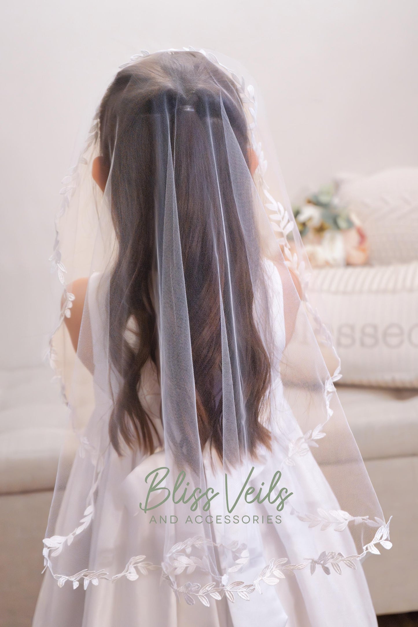 Leaf Lace Mantilla Veil: Soft Tulle First Communion Veil