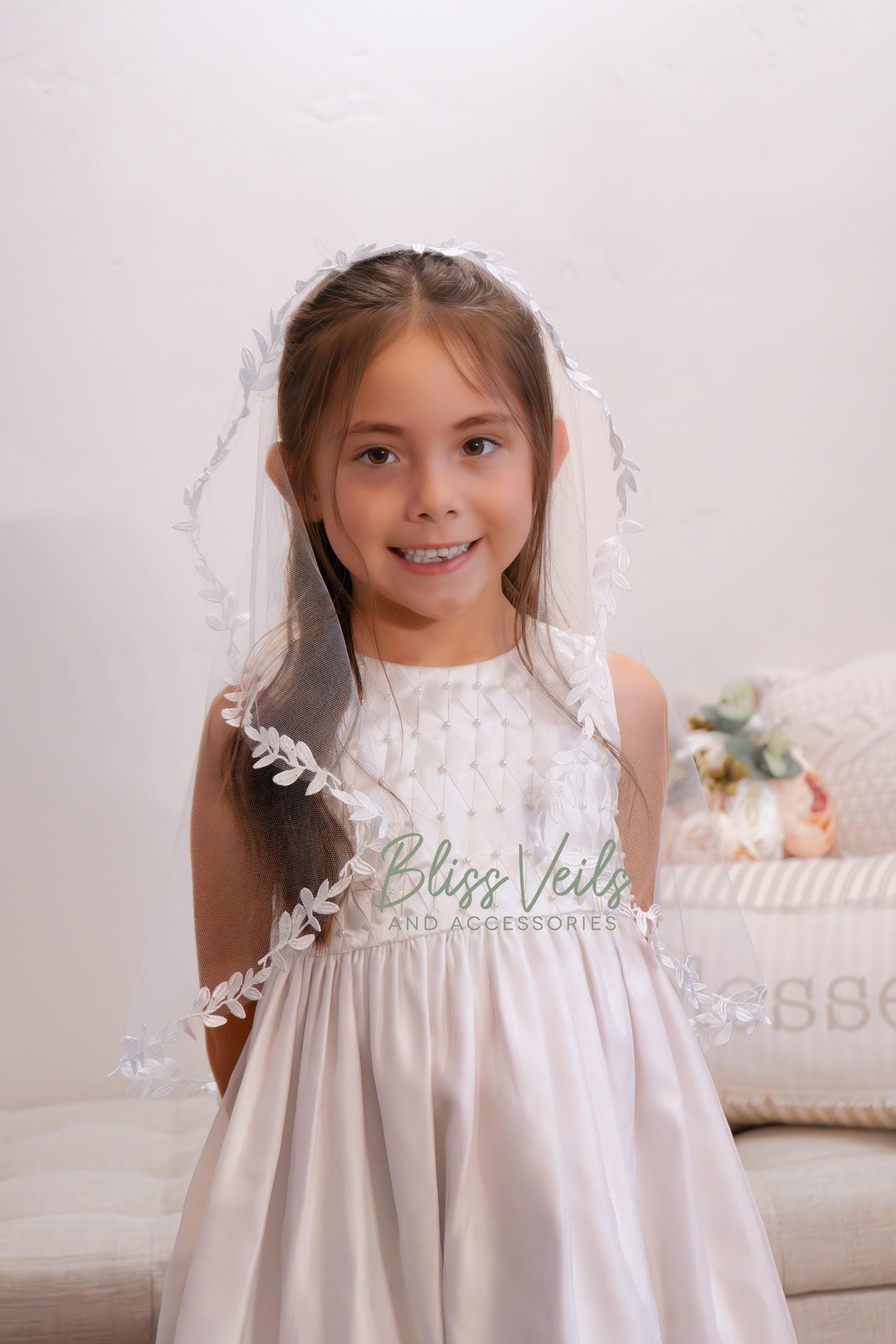 Leaf Lace Mantilla Veil: Soft Tulle First Communion Veil