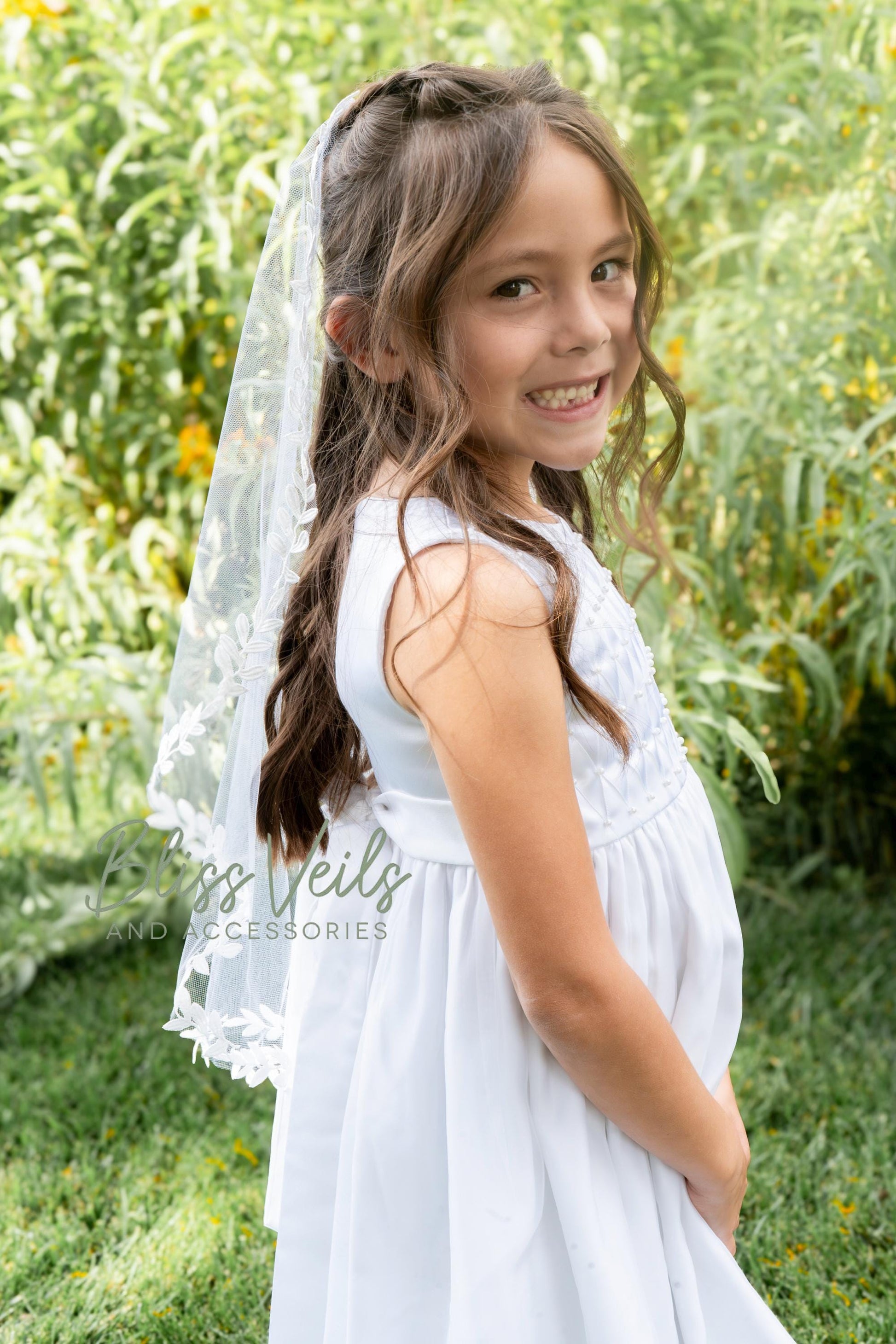 Leaf Lace Mantilla Veil: Soft Tulle First Communion Veil