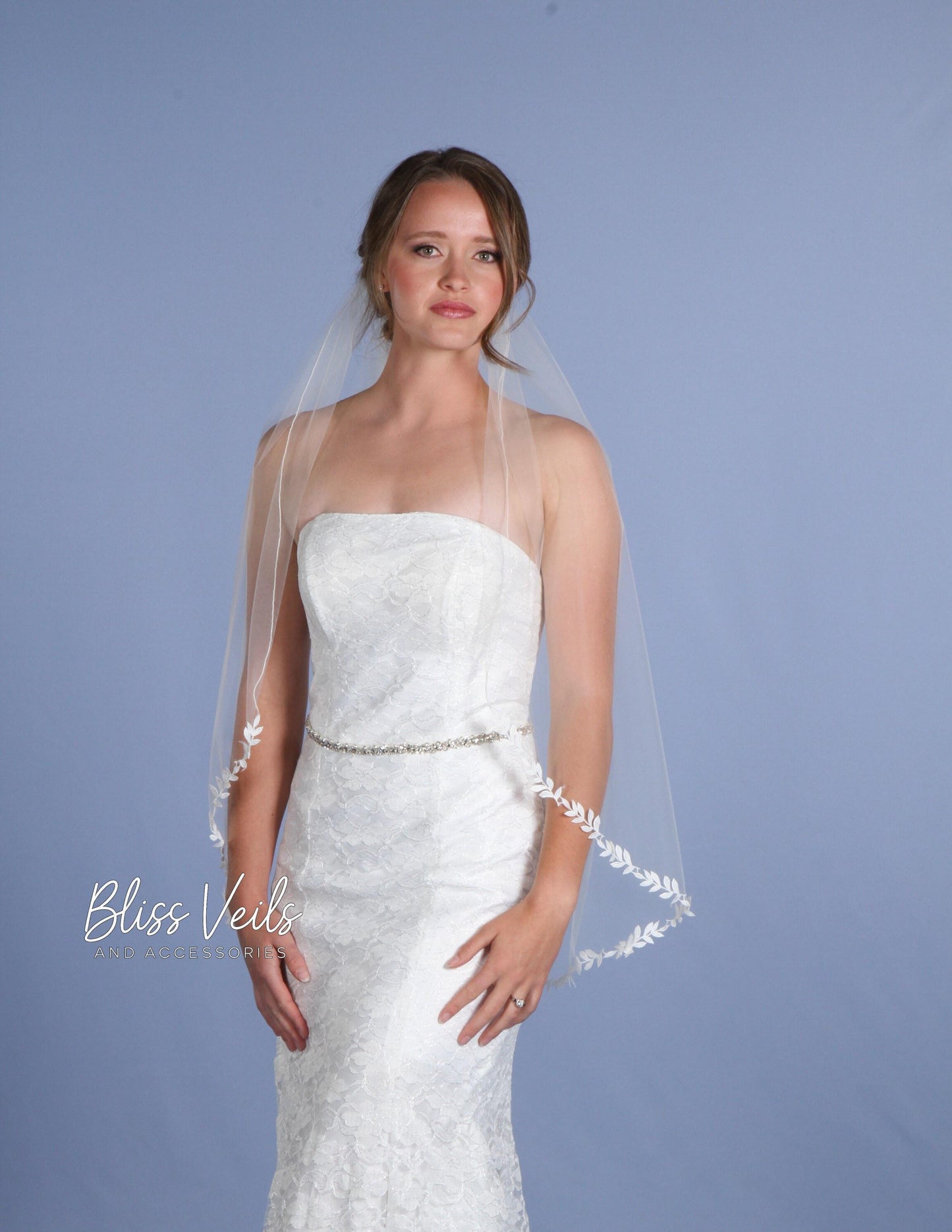 Leaf Lace Wedding Veil Ivory:  One Tier Fingertip or Chapel Length Bridal Veil