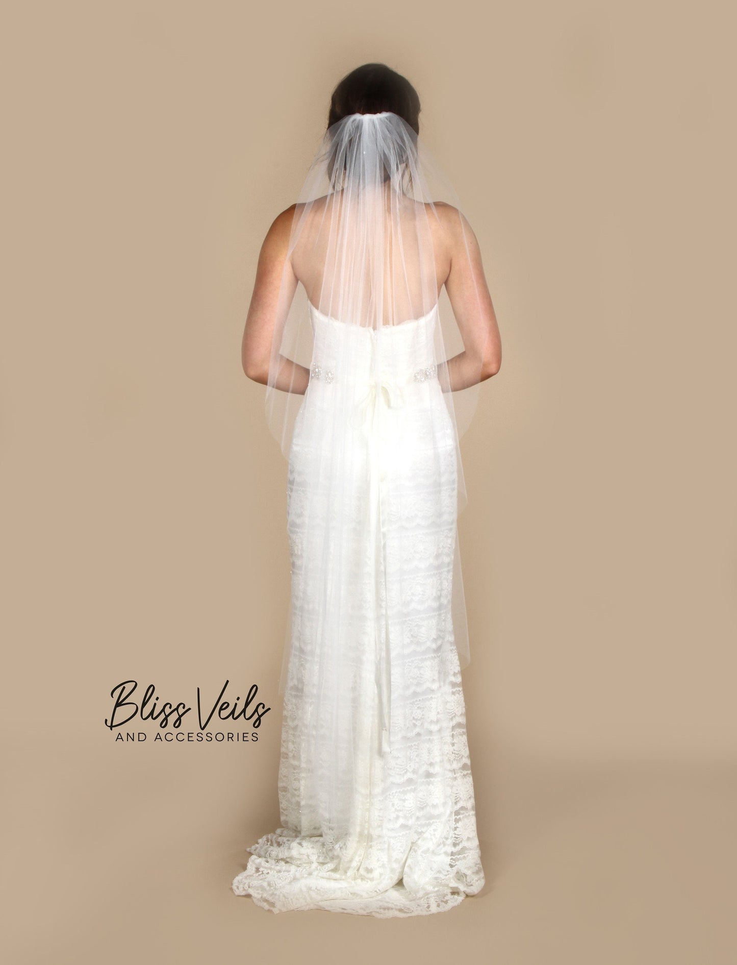 Minimalist Wedding Veil, Cascade Bridal Veil, Sheer Soft Tulle Raw Edge Angel Cut Veil, Fingertip Length, Lightweight Veil